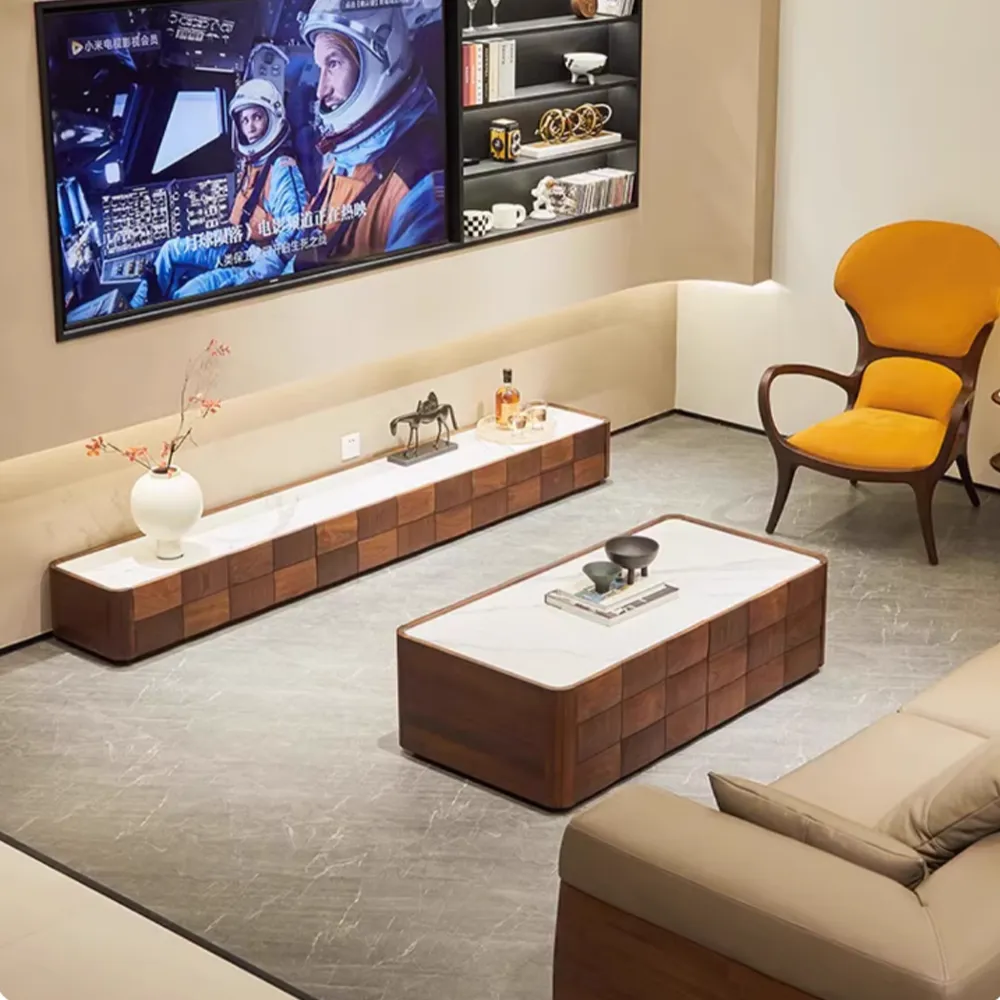 Minimalist Black Walnut Sintered Stone TV Stand
