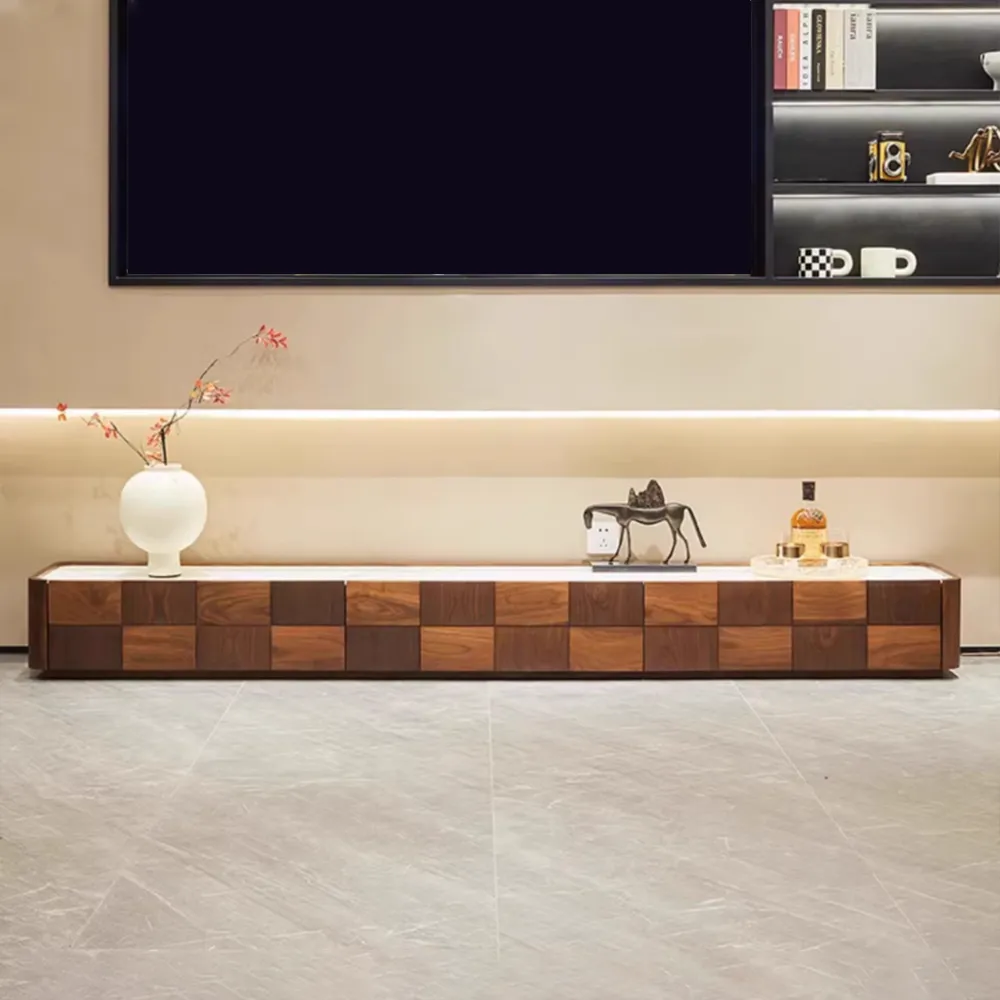 Minimalist Black Walnut Sintered Stone TV Stand