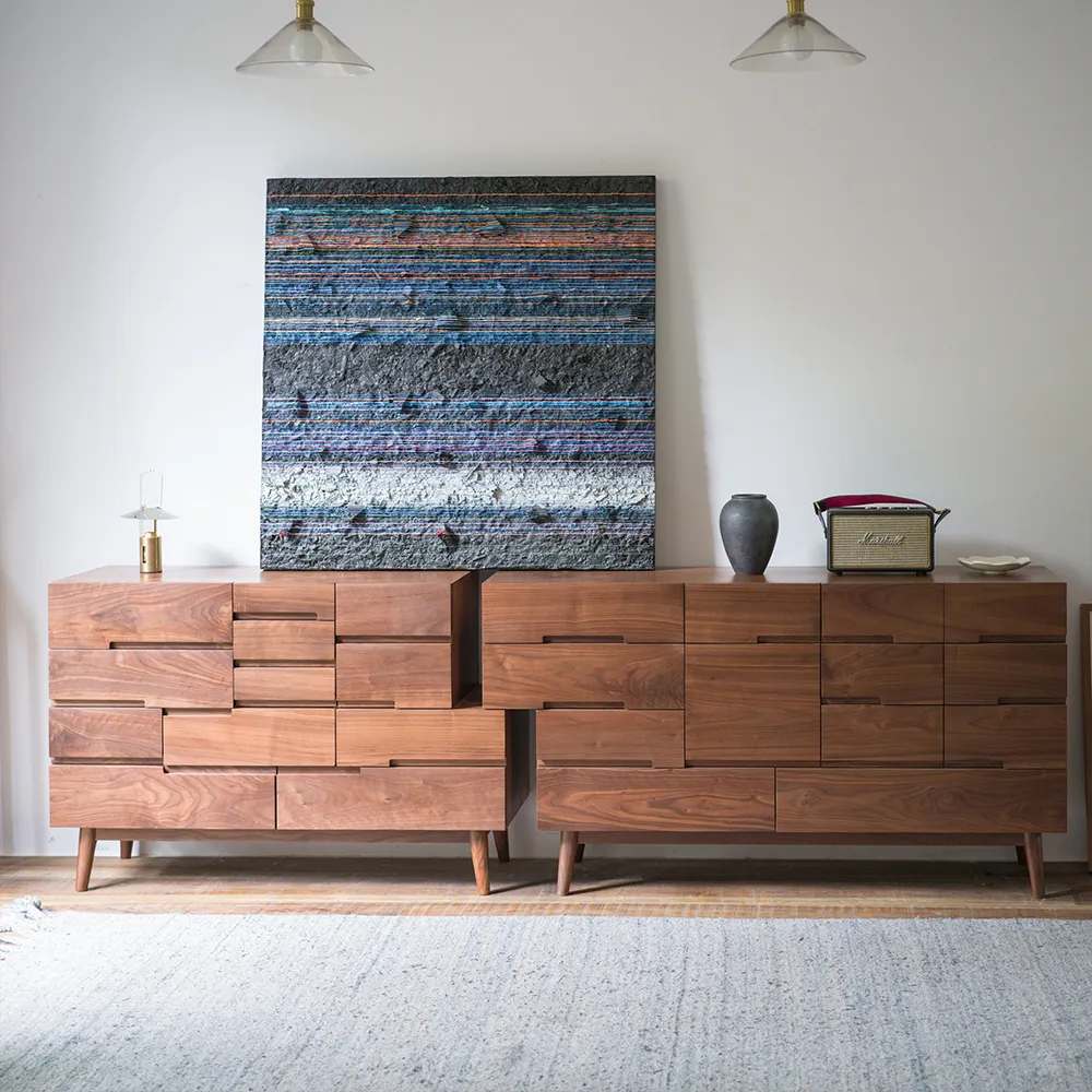 Modular Mid-Century Wood TV Stand with Drawers