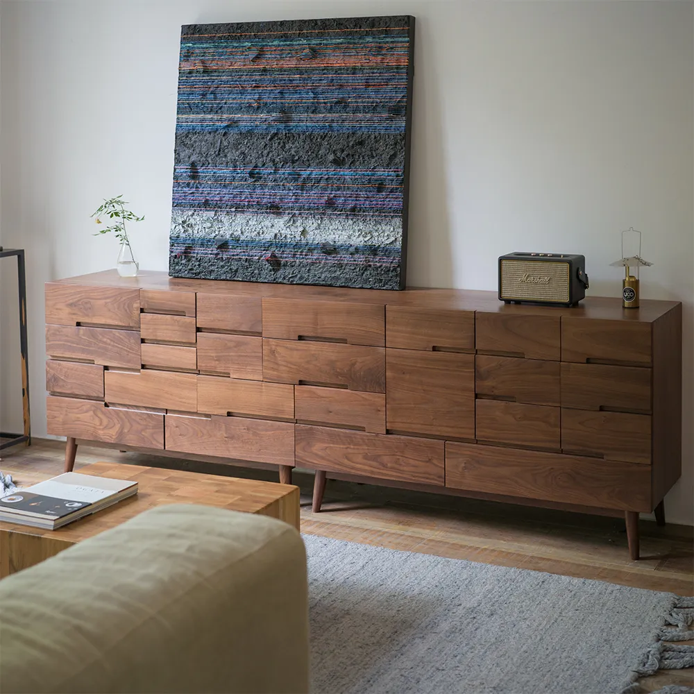 Modular Mid-Century Wood TV Stand with Drawers