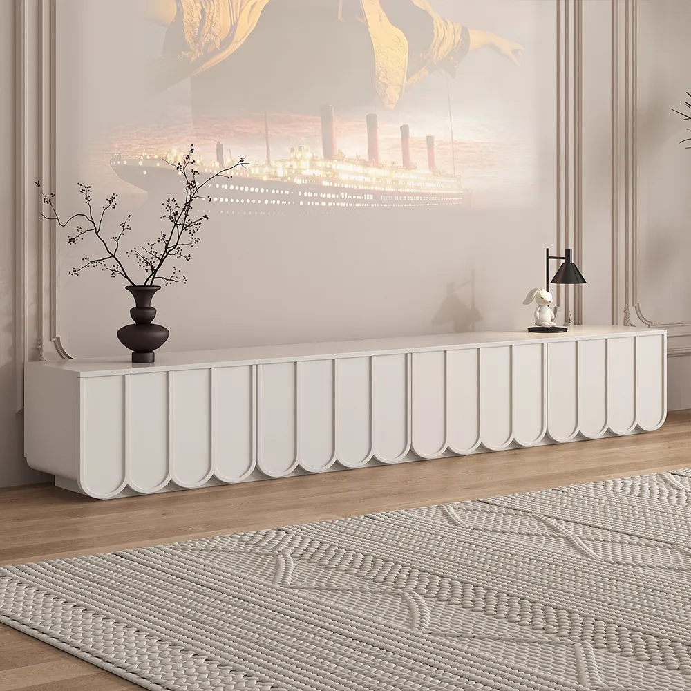 Cream Minimalist Solid Wood TV Stand