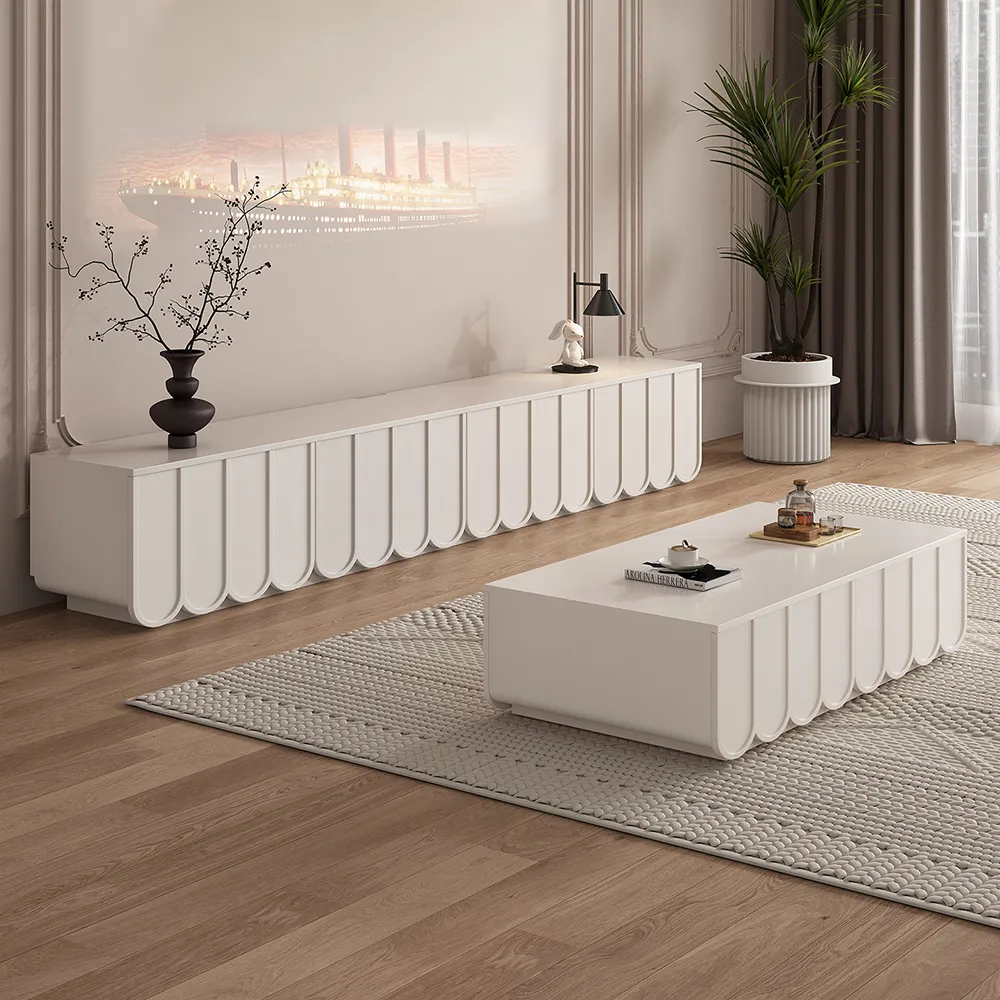 Cream Minimalist Solid Wood TV Stand
