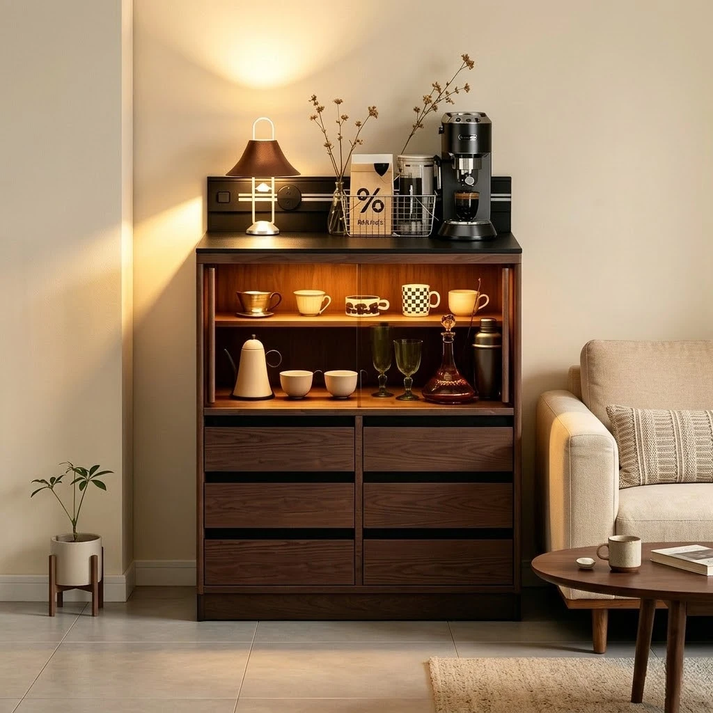 18" Modern Coffee Cabinet with Drawers