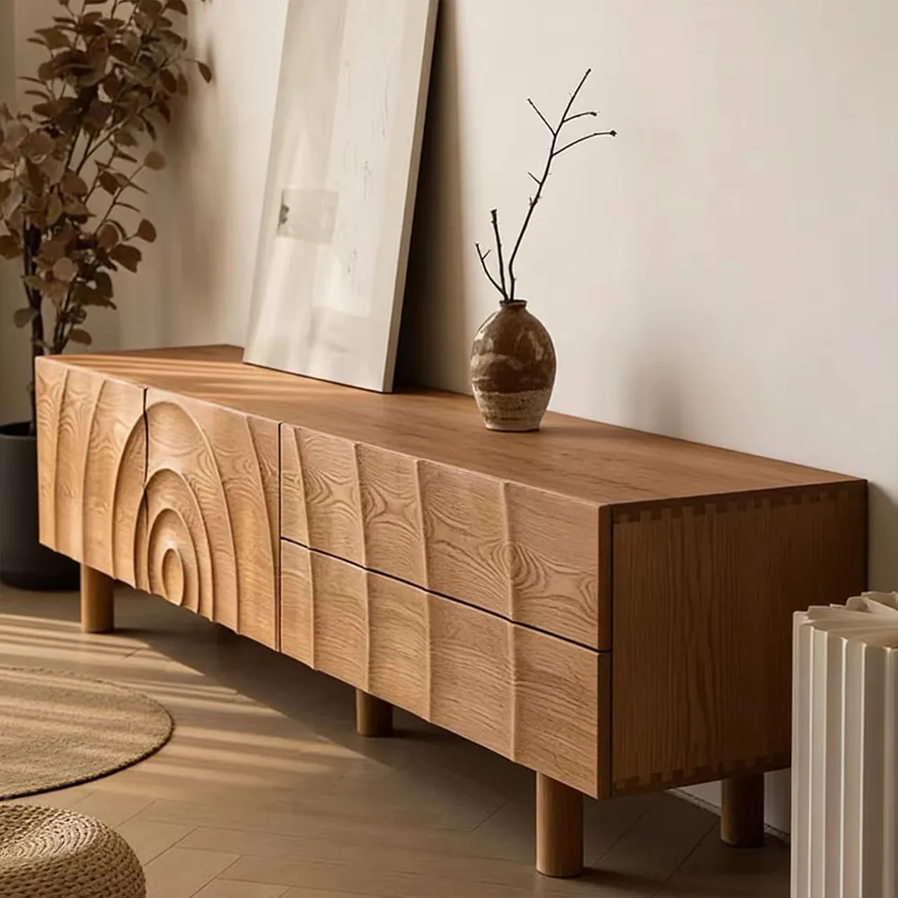 Modern Oak Wood Cream TV Stand