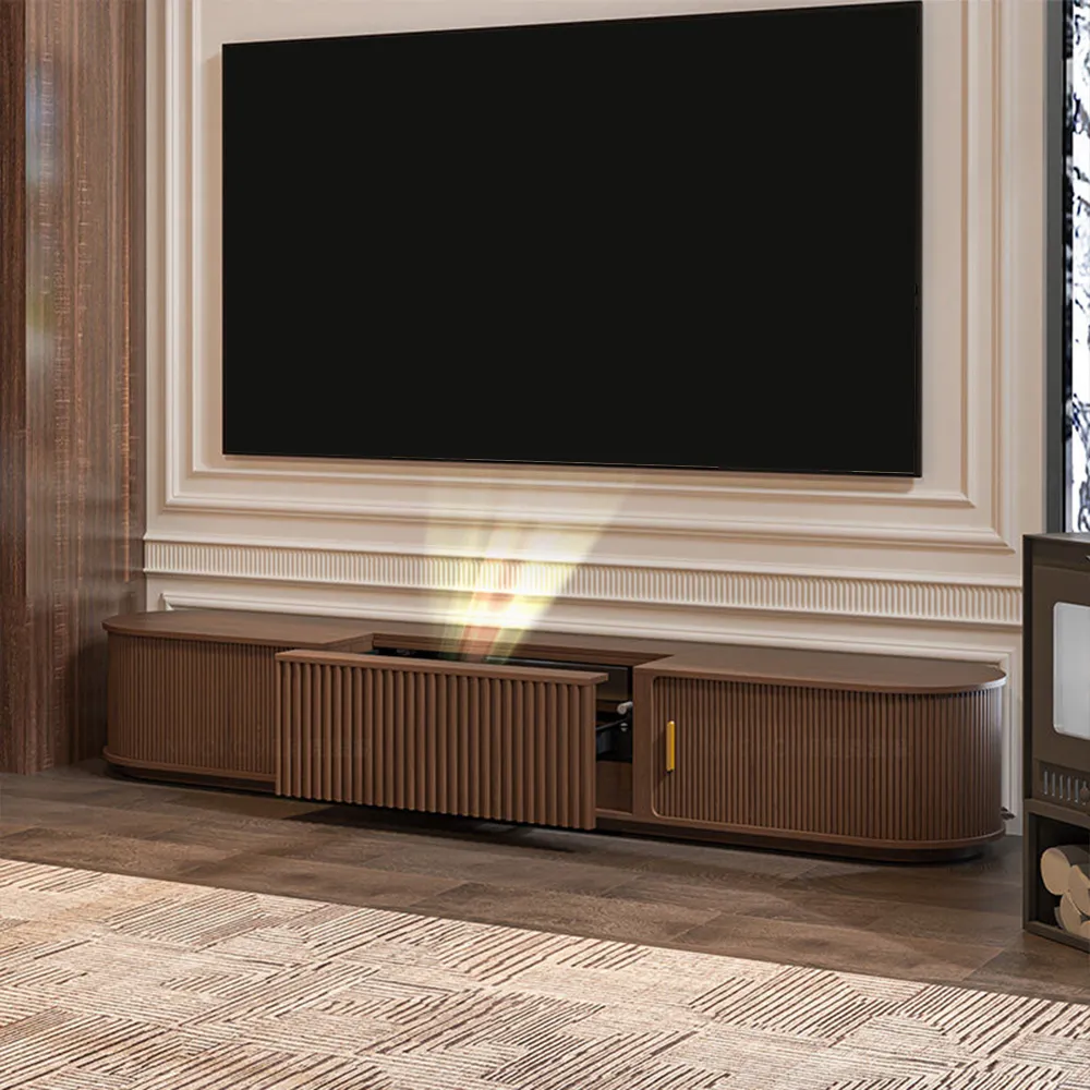 Curved Walnut Smart Retractable TV Cabinet