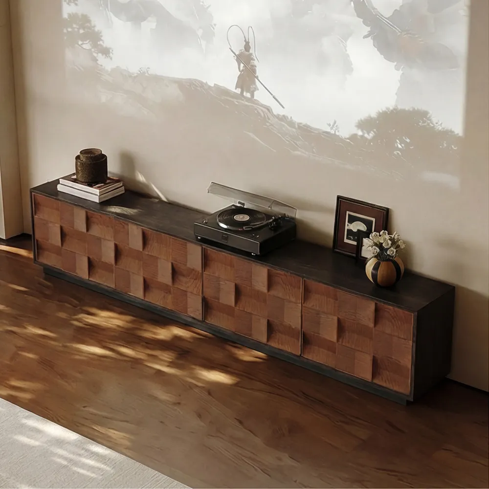 Vintage Mid-Century Solid Wood TV Console