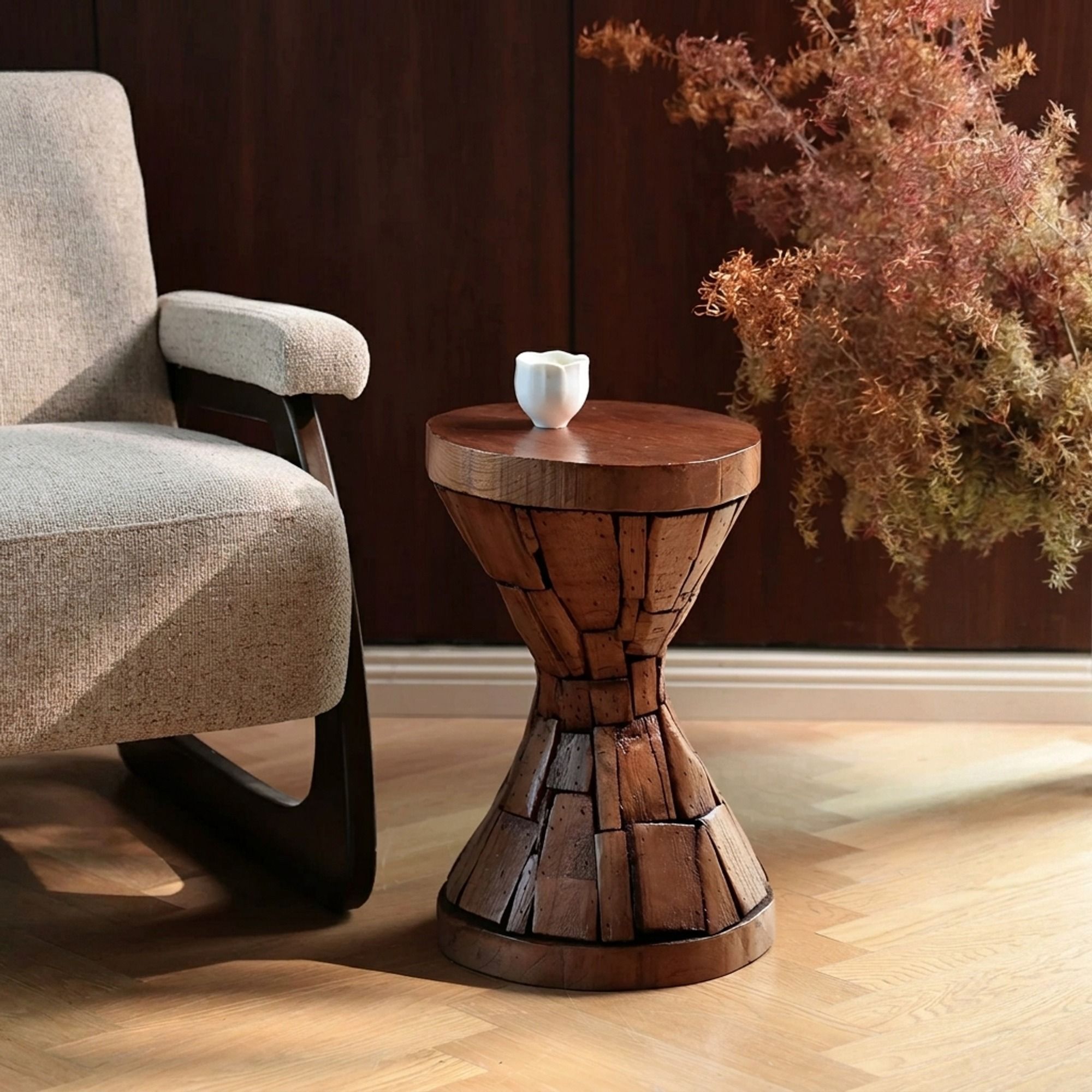Wabi-Sabi Solid Wood Drum Side Table | Ormau