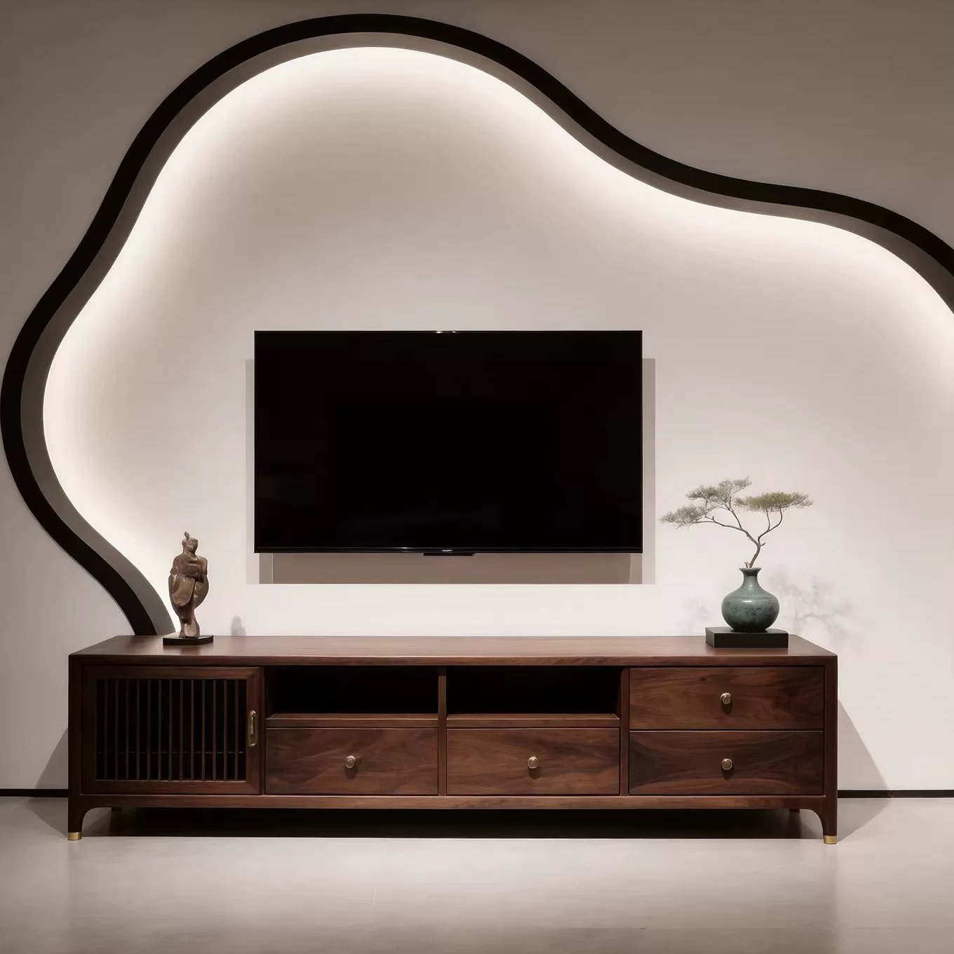 Rounded Black Walnut TV Stand | Ormau