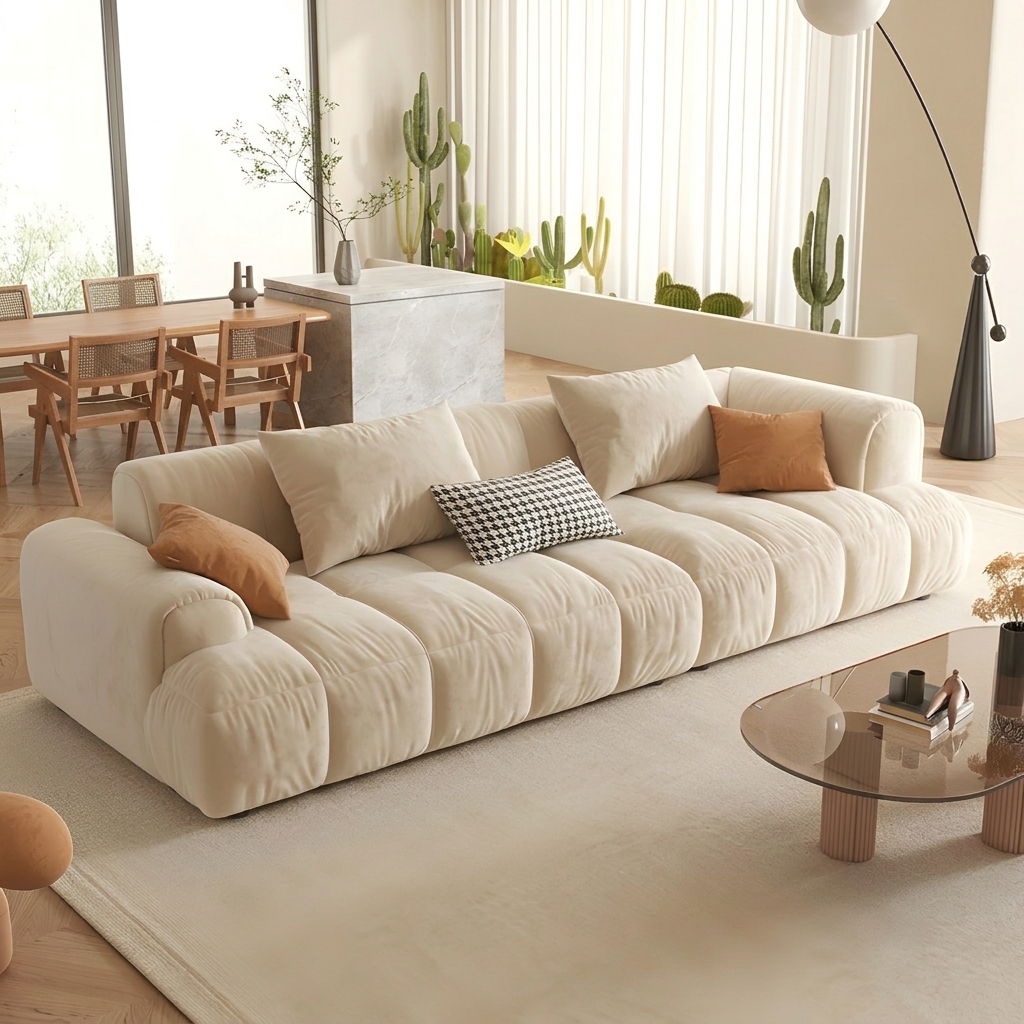 Velvet Round Arm Sectional Sofa
