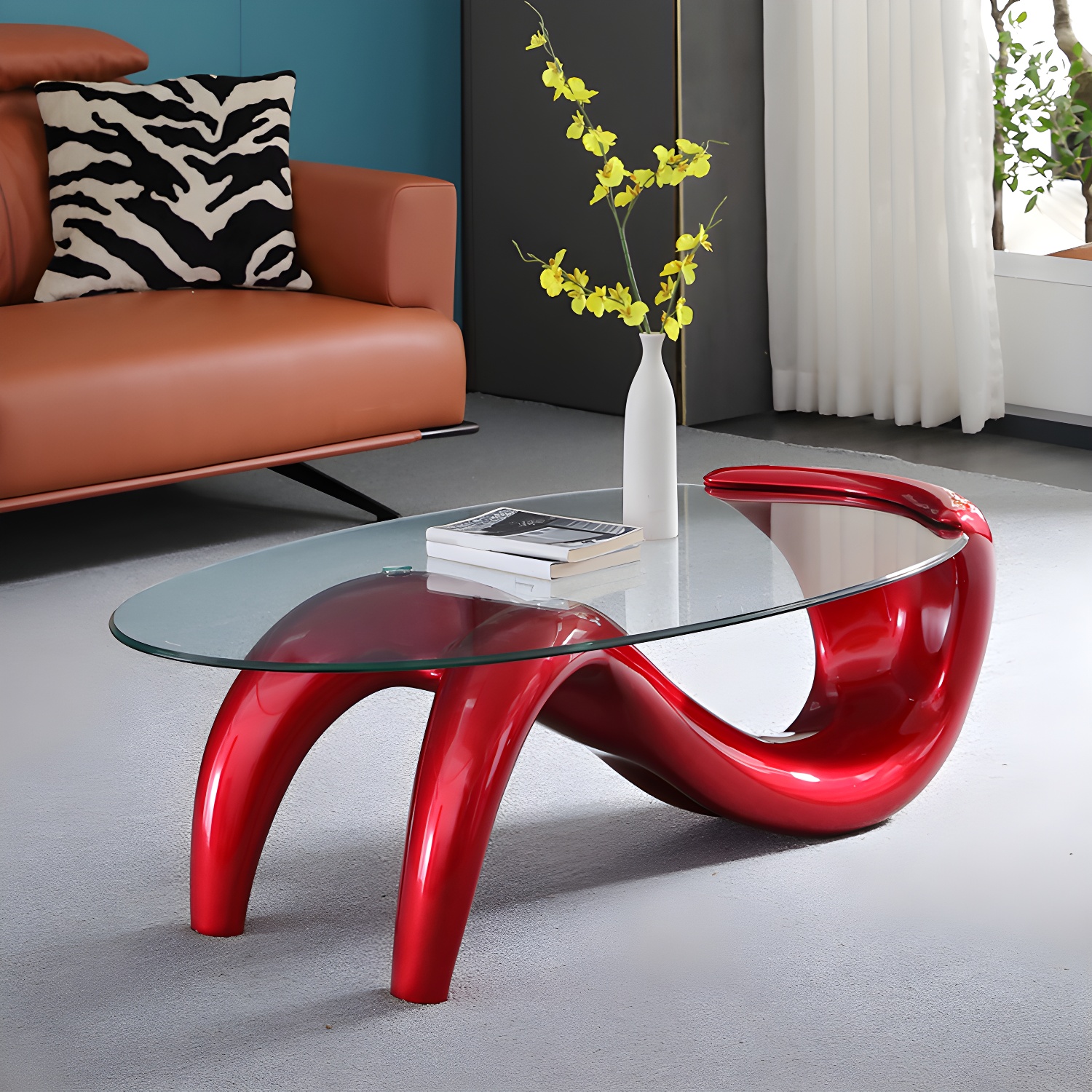 Oval Glass & Steel Coffee Table