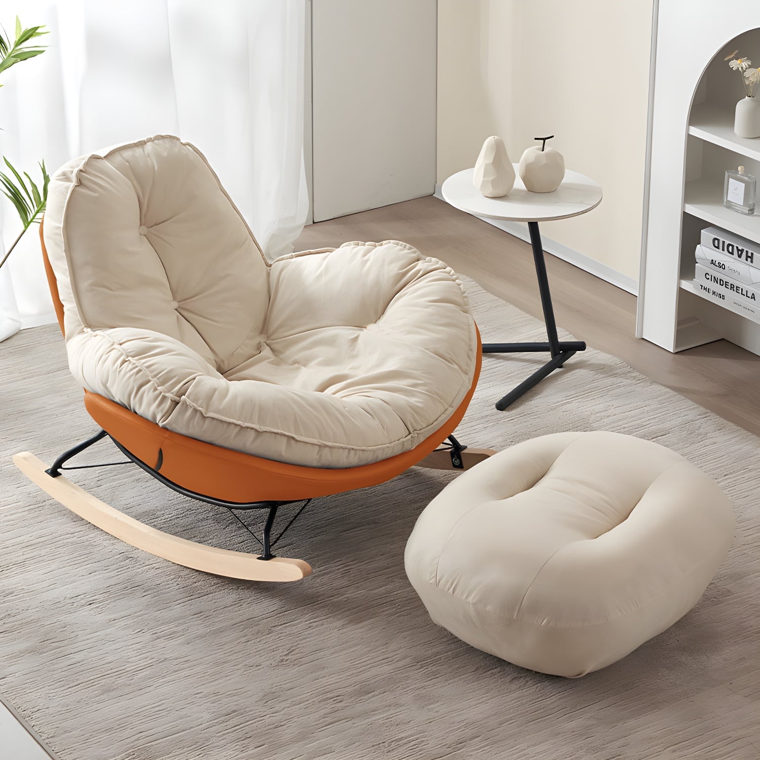 Upholstered Rocking Chair with Wood Base