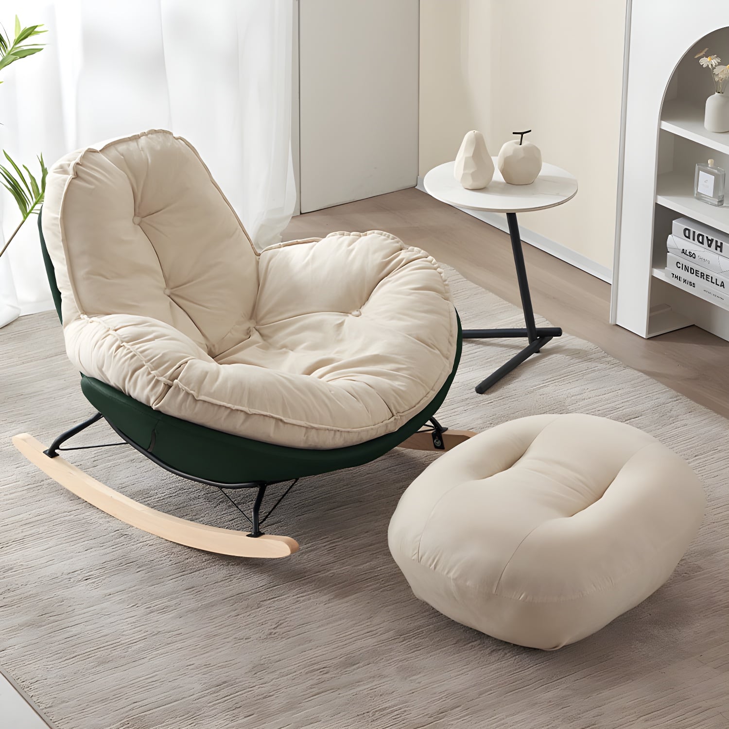 Upholstered Rocking Chair with Wood Base