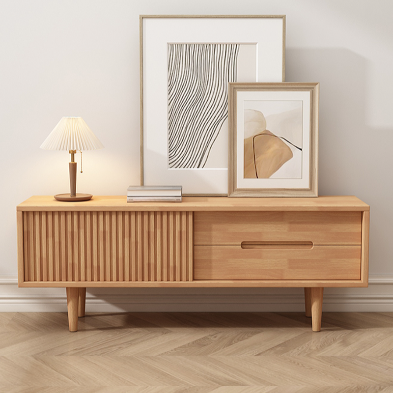 Solid Oak Mid-Century TV Stand