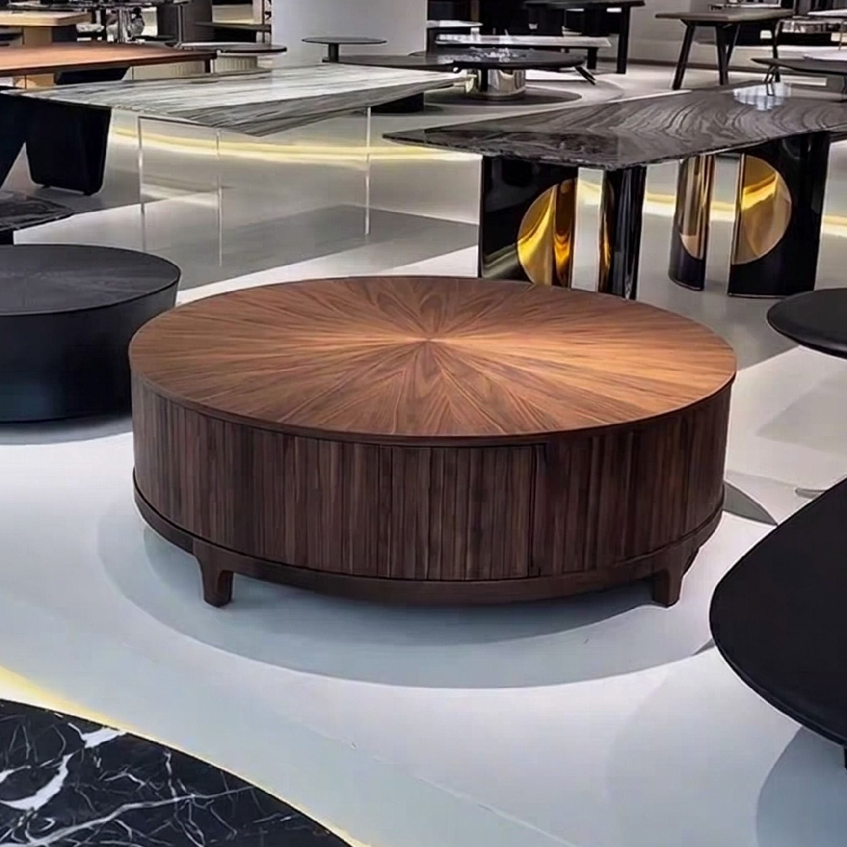 Ormau Walnut Round Storage Coffee Table