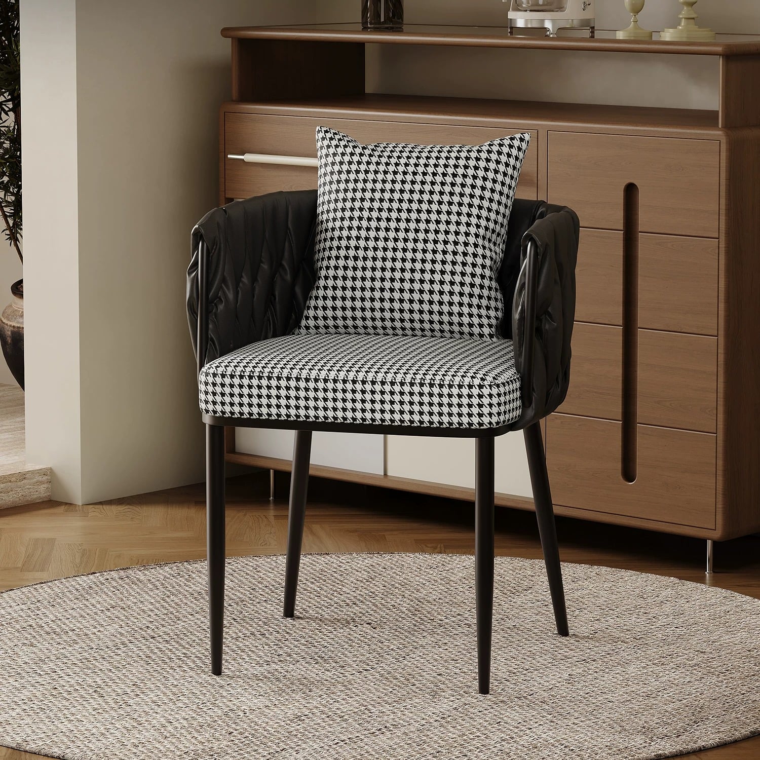 Iron Frame Woven Back Dining Chair