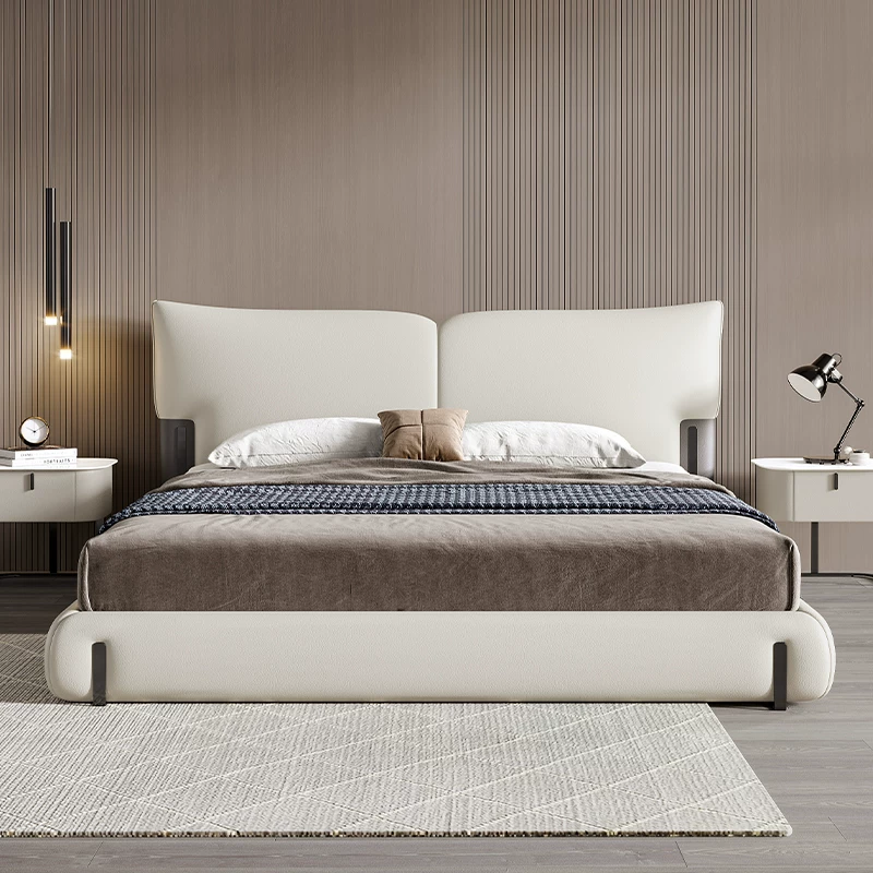 Off-White Leather Bed Frame