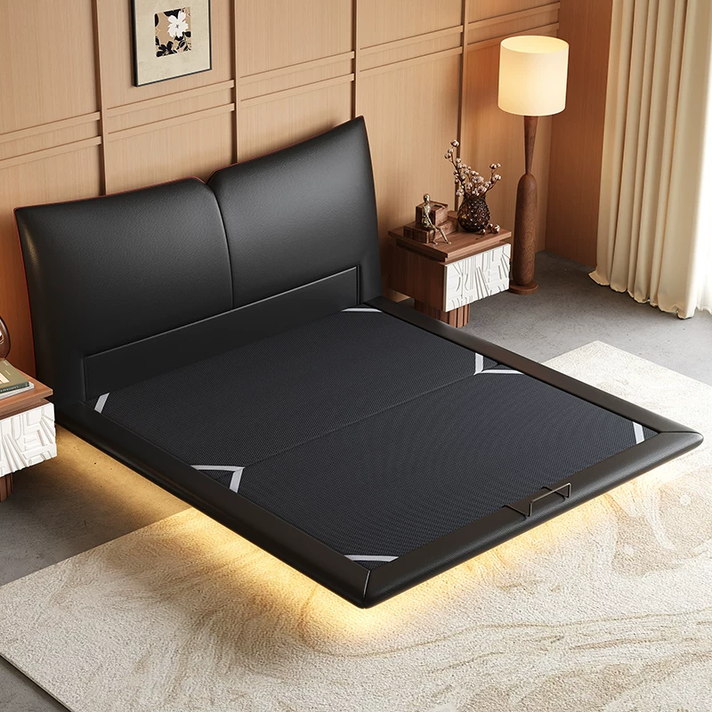 Floating Leather Upholstered Bed