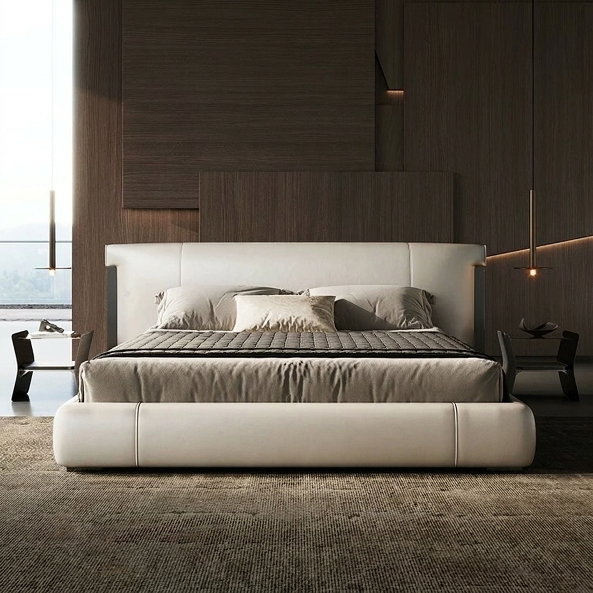Italian Minimalist Leather Bed