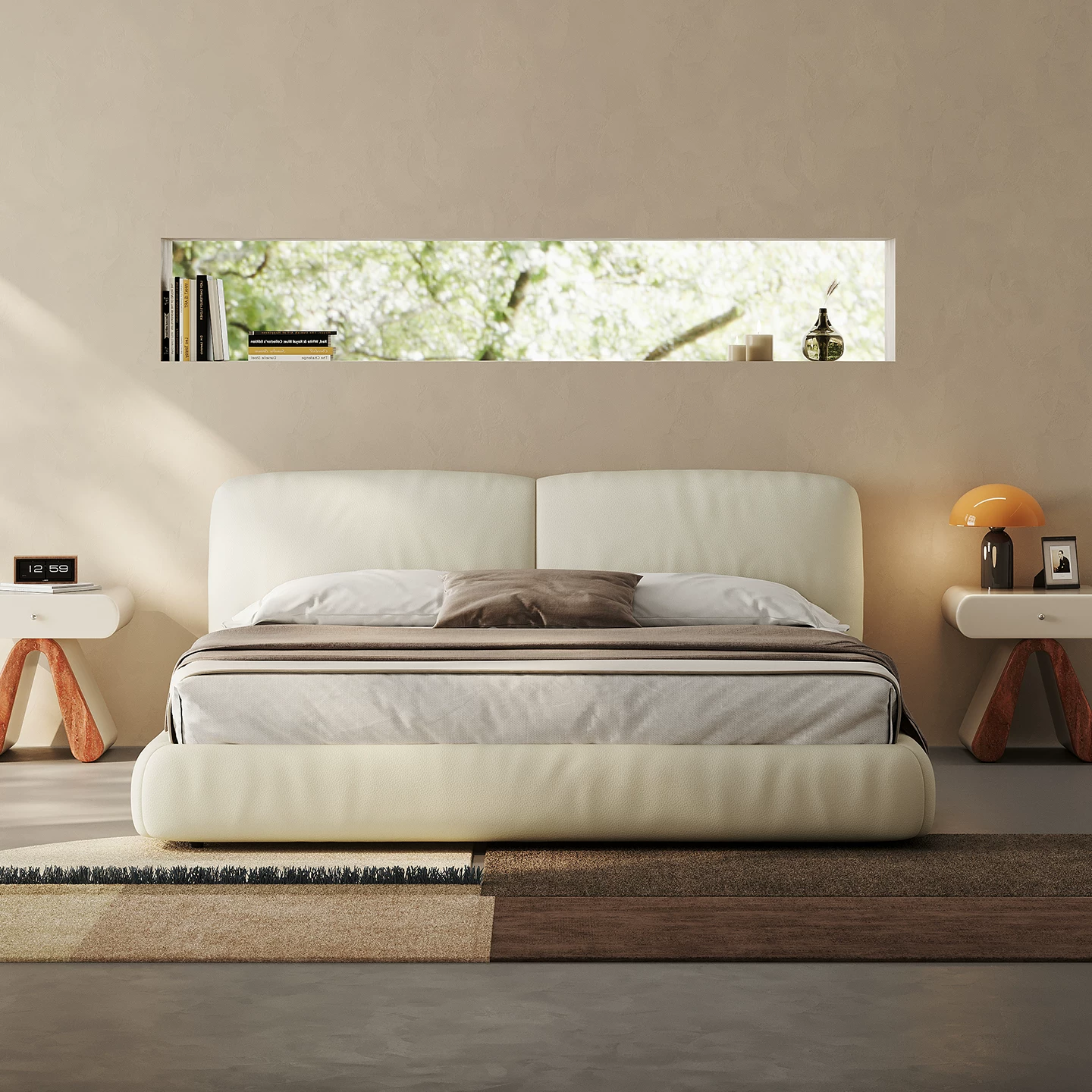 Beige Upholstered Bed Frame