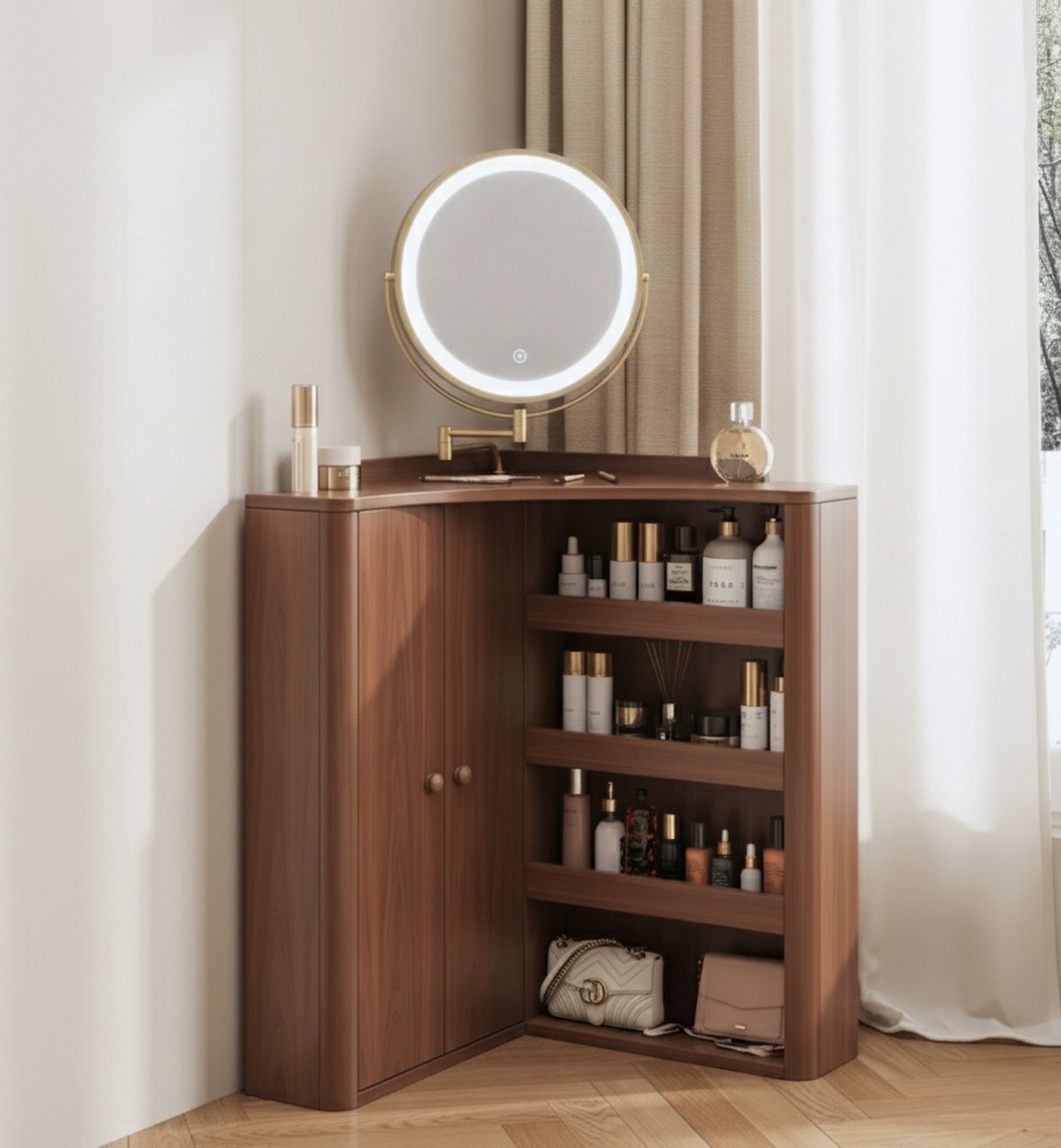 Corner Vanity with Integrated Mirror