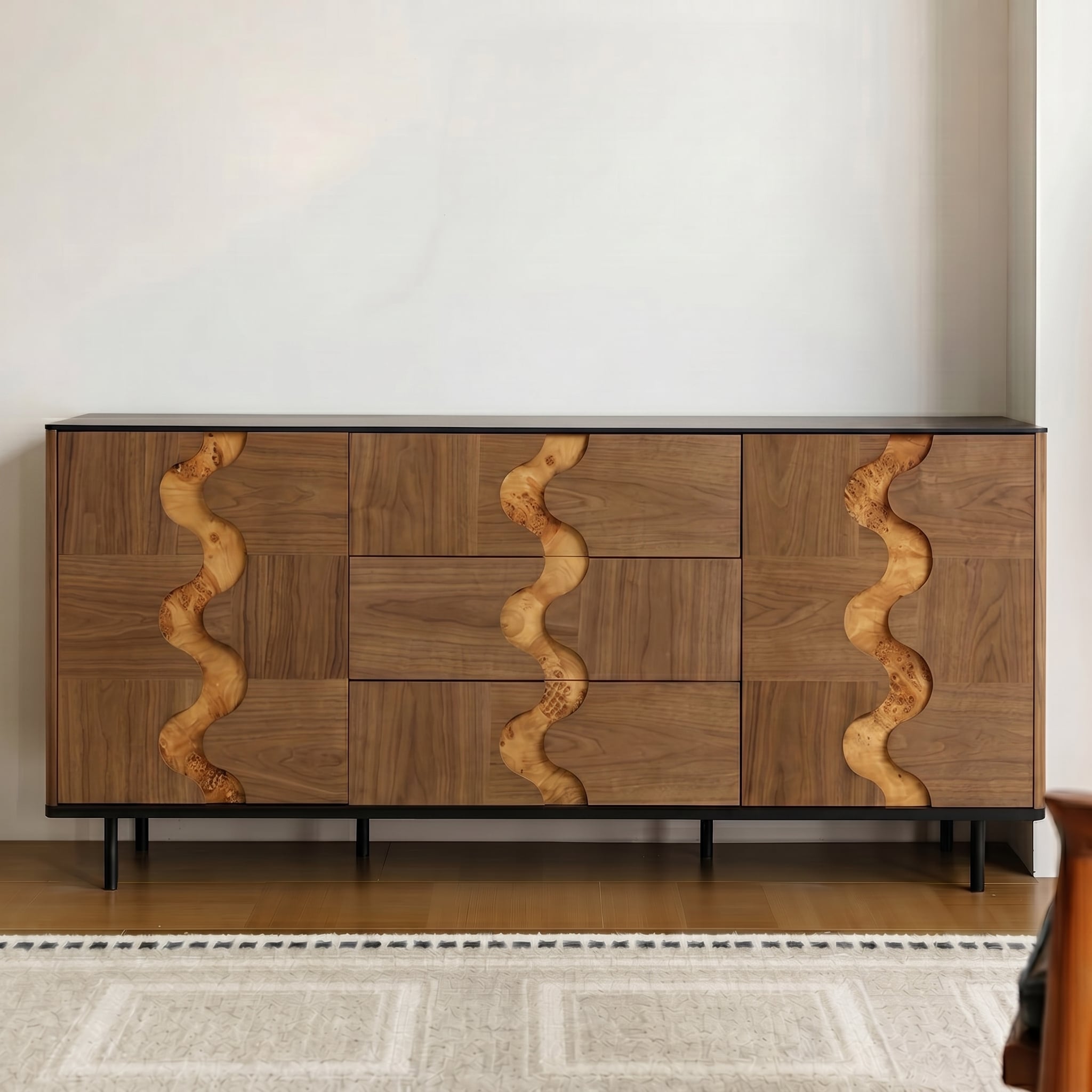 Wood Sideboard, Burl Veneer Accents