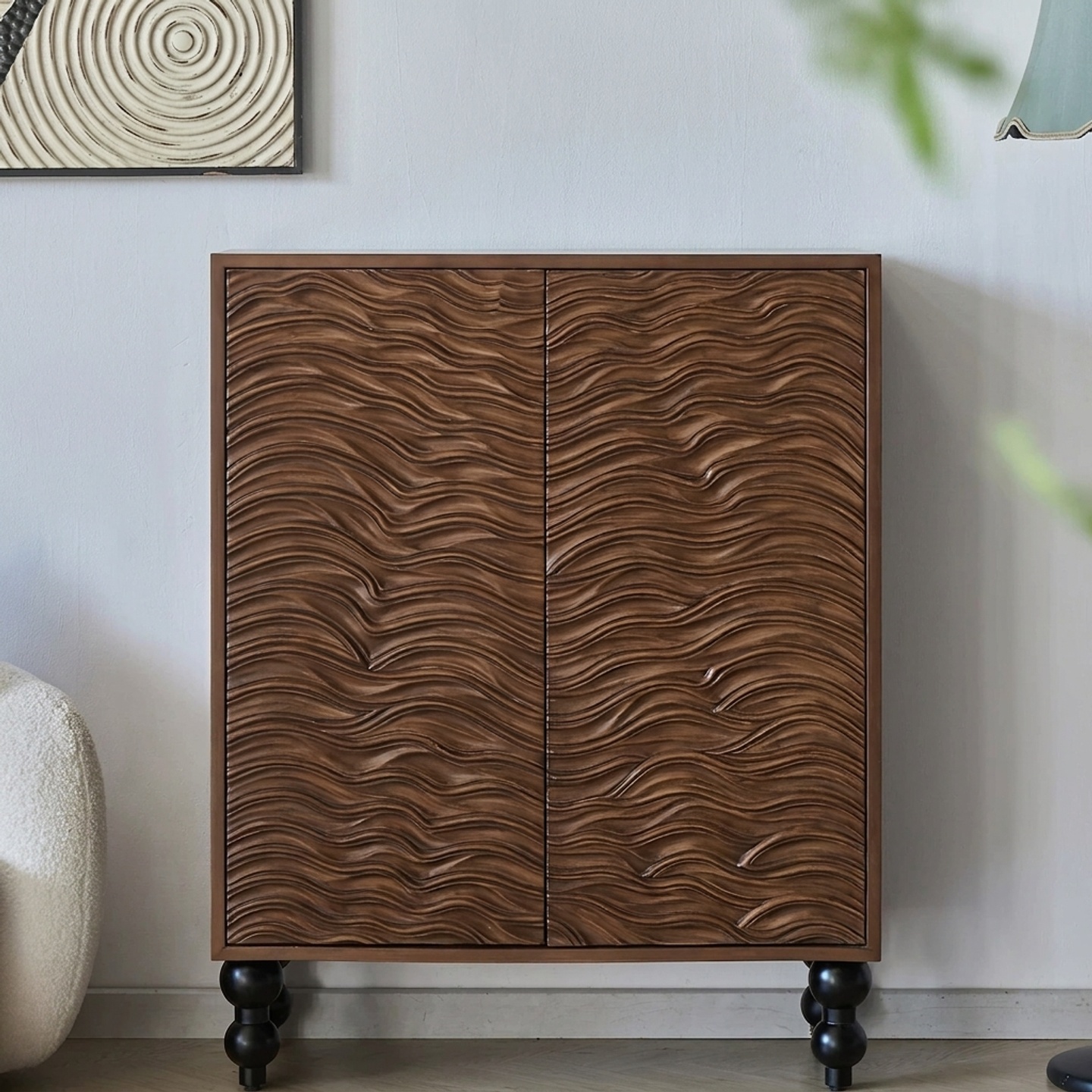 Solid Wood Water Ripple Cabinet