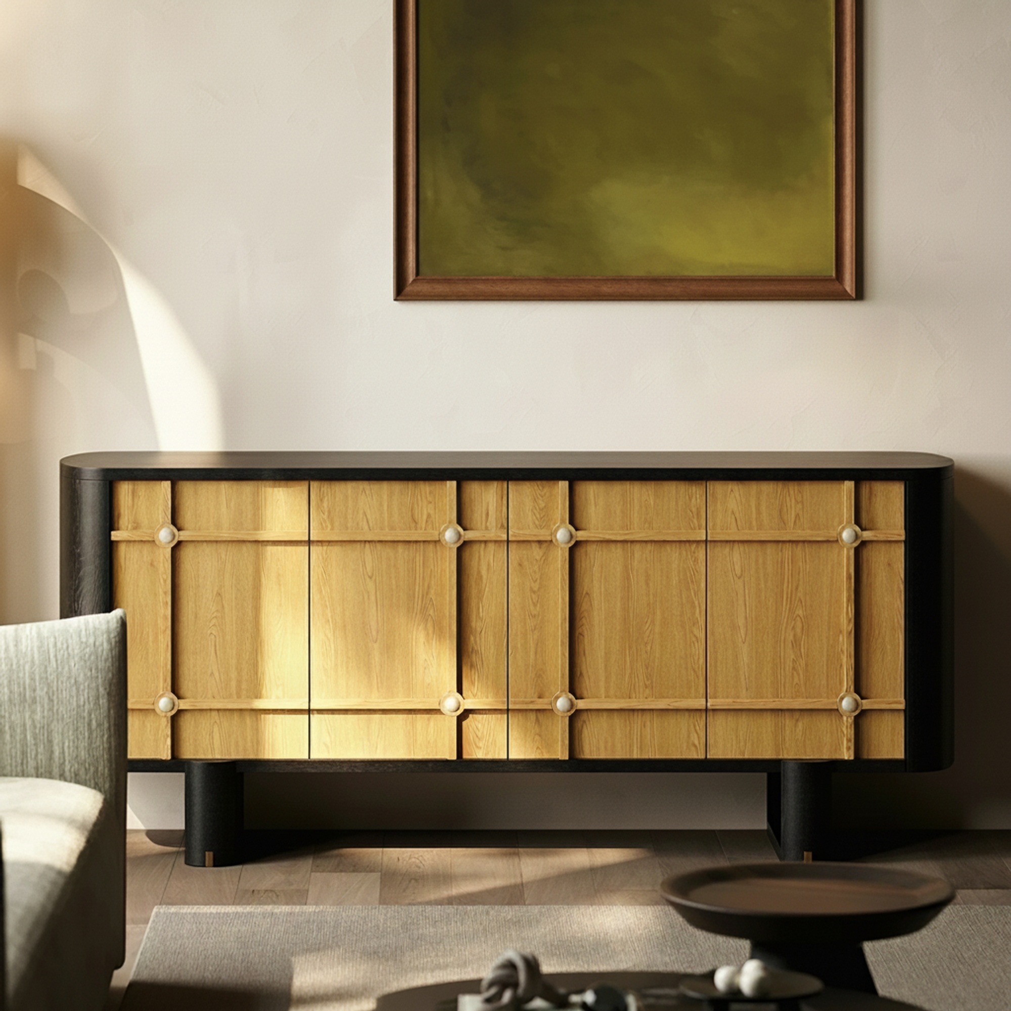 Wabi-Sabi Wood and Black Sideboard