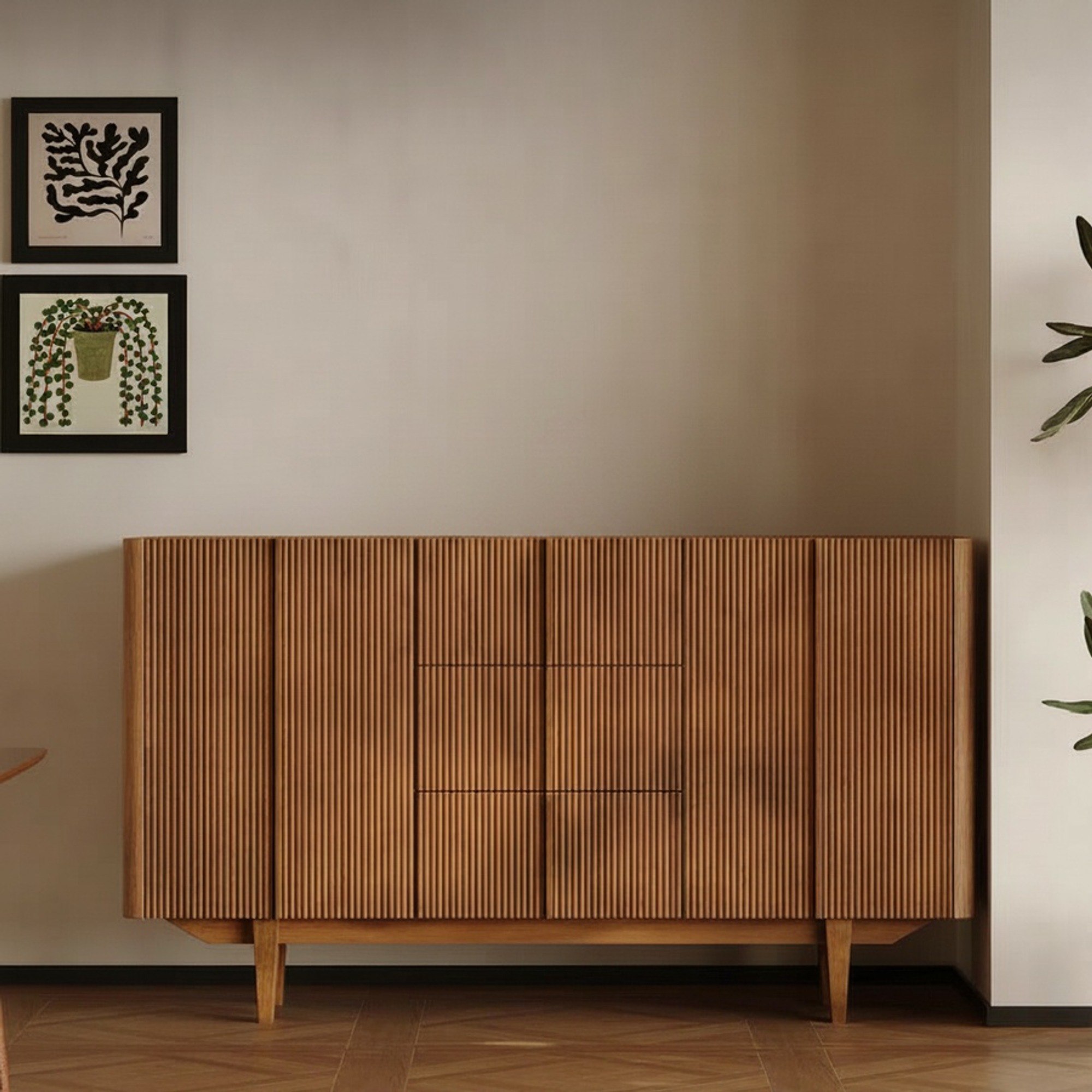 Carved Ash Wood Sideboard