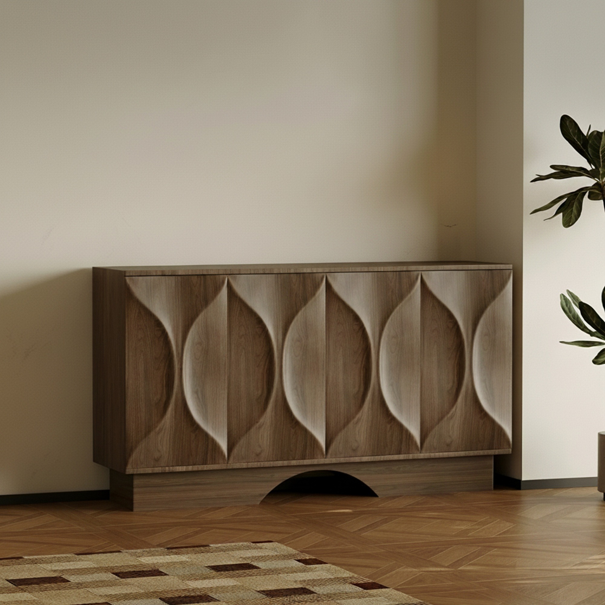 Wavy Walnut Veneer Sideboard