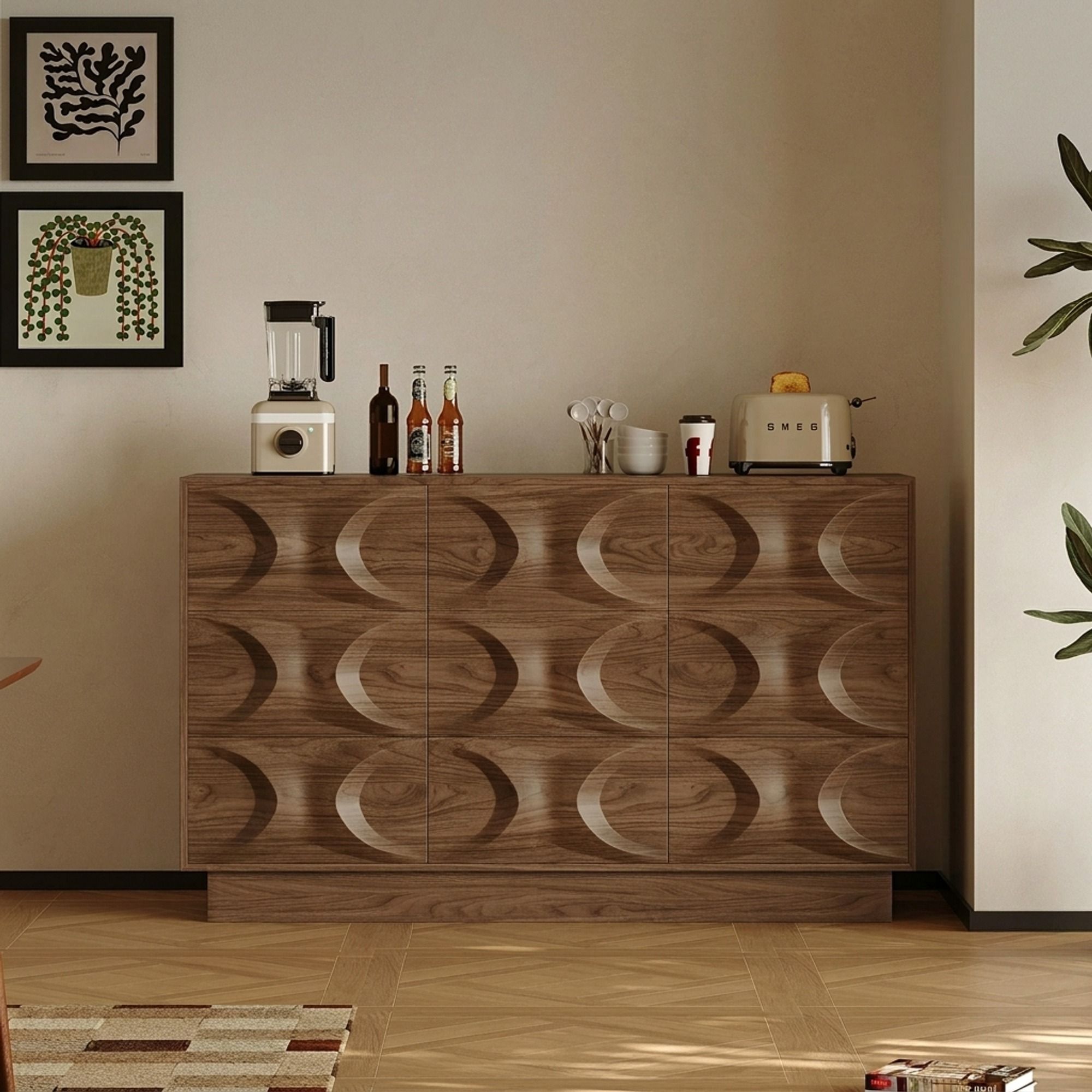 Mid-Century Walnut Embossed Sideboard