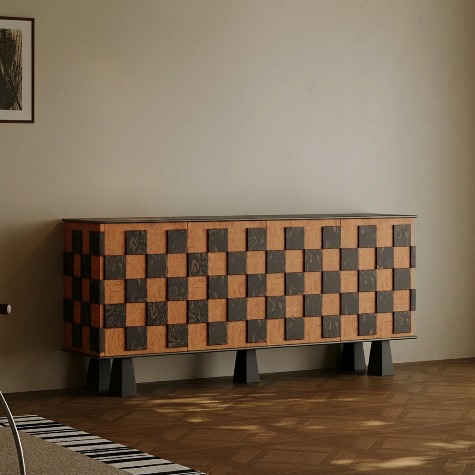 Mid-Century Burl Wood Sideboard