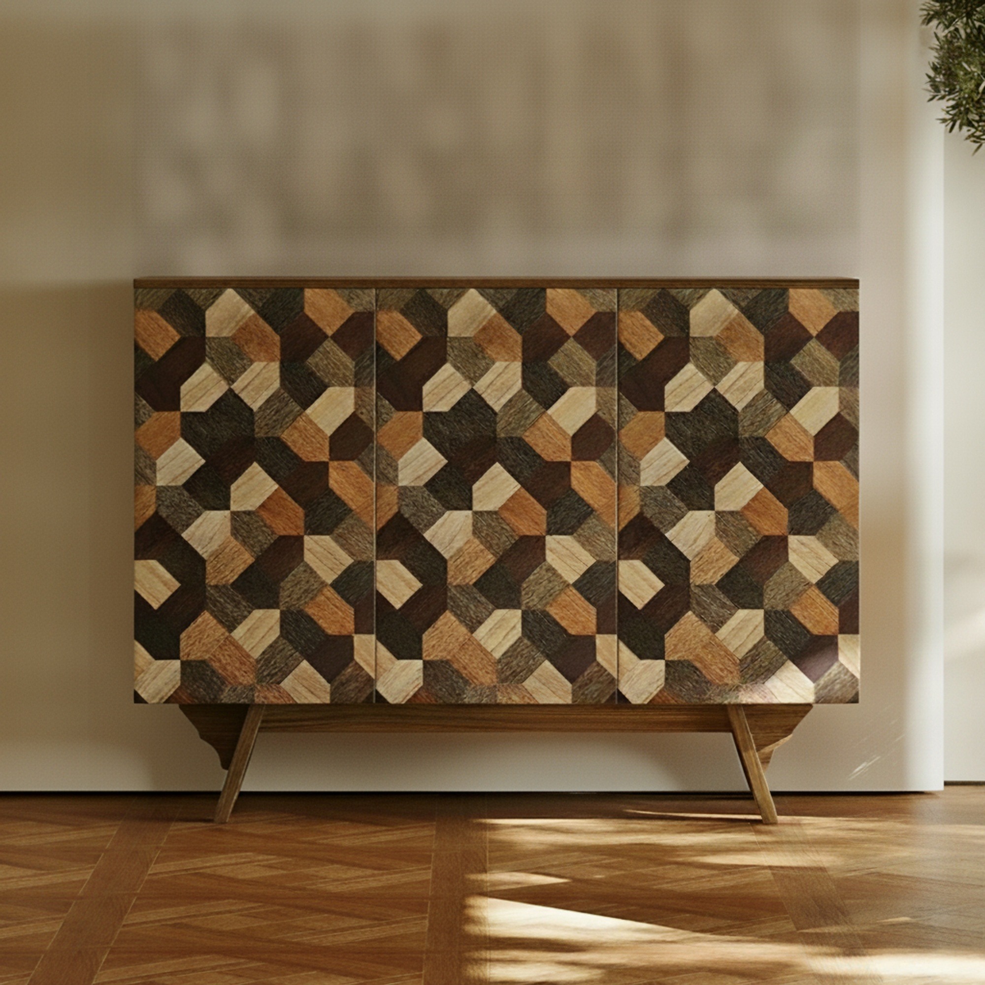 Wabi-Sabi Parquetry High-Leg Sideboard