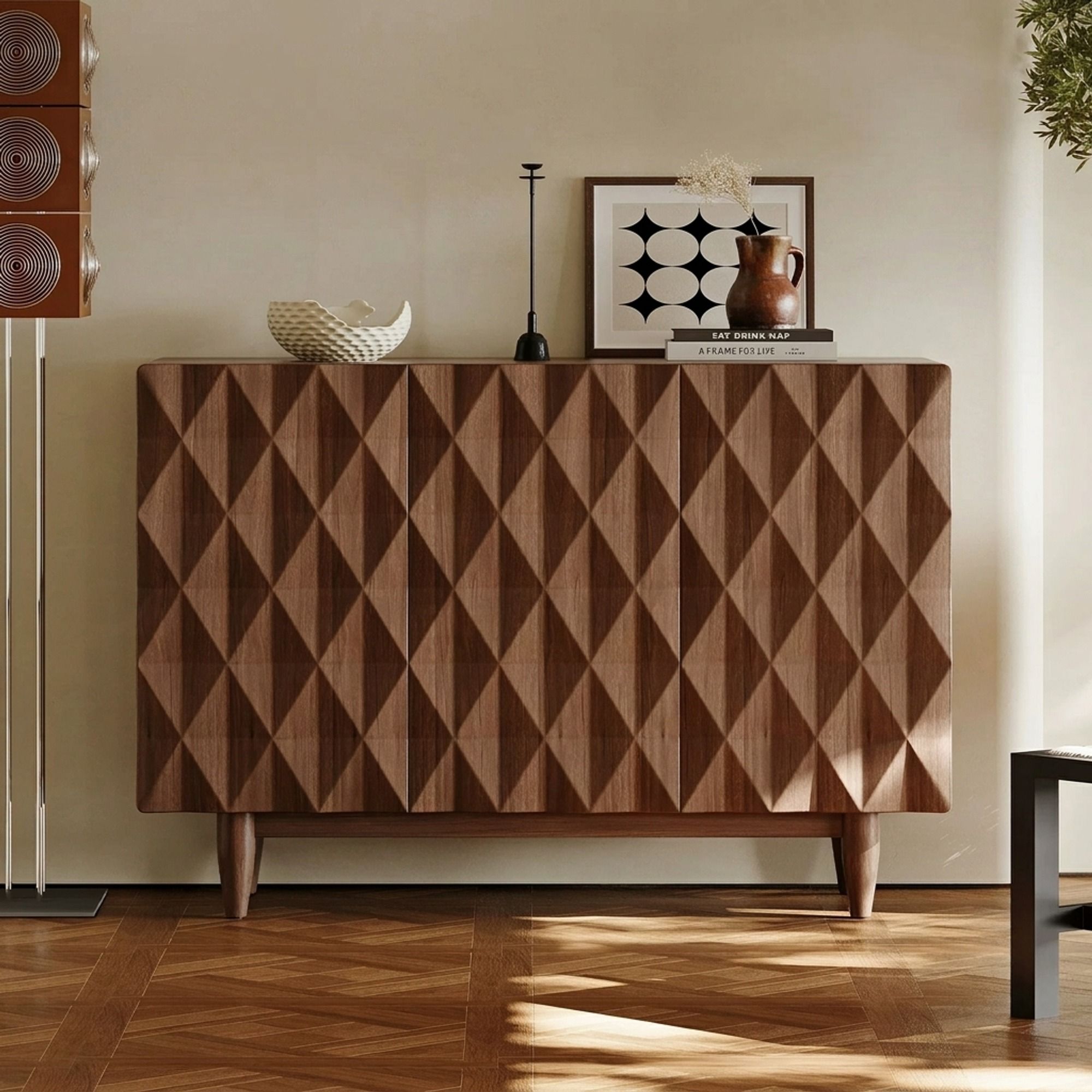 Walnut Veneer Sideboard, Diamond Texture