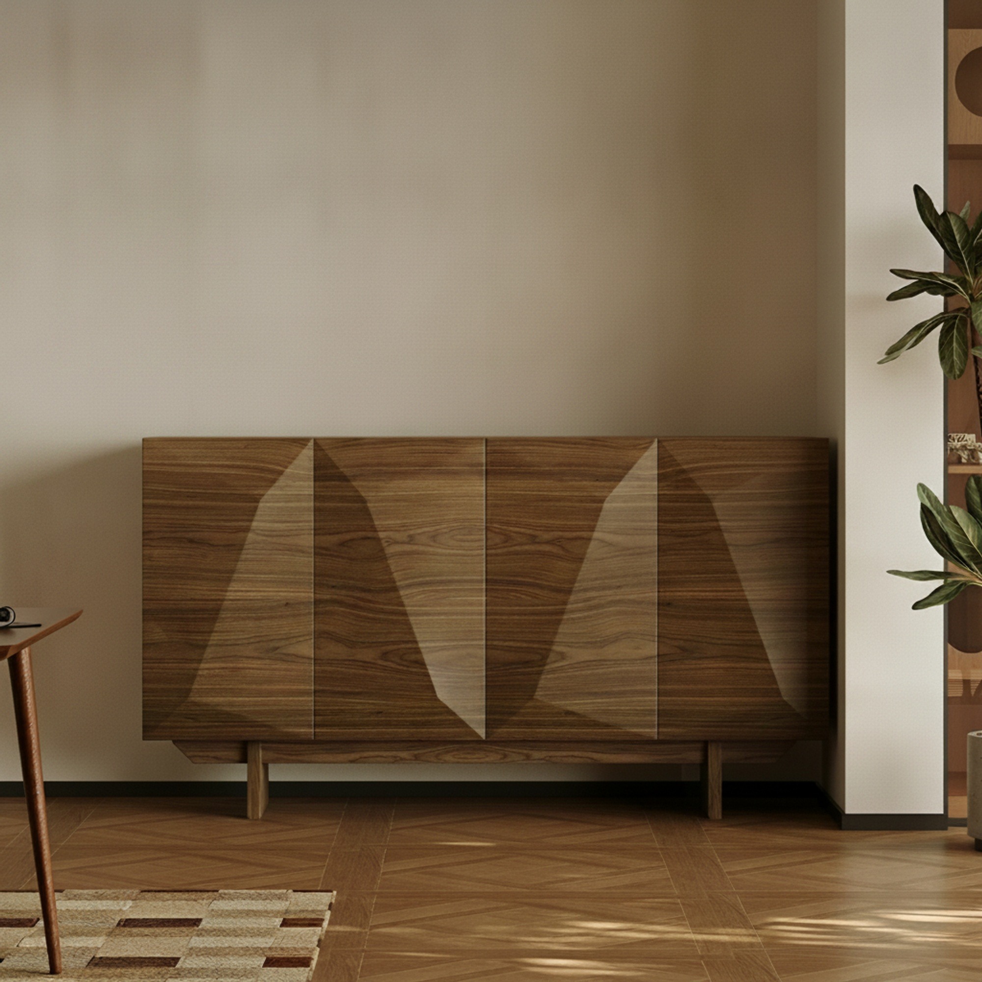Walnut Geometric Sideboard