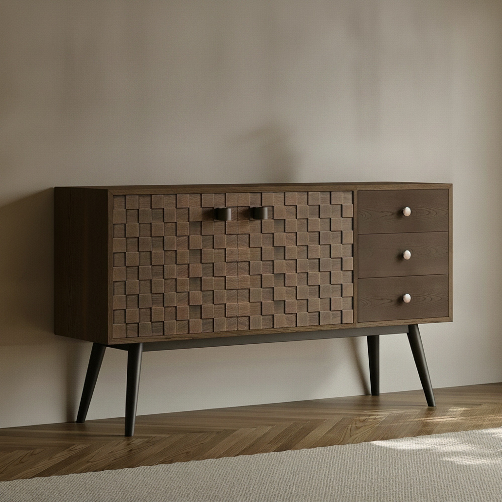 Mid-Century Elm Woven Sideboard