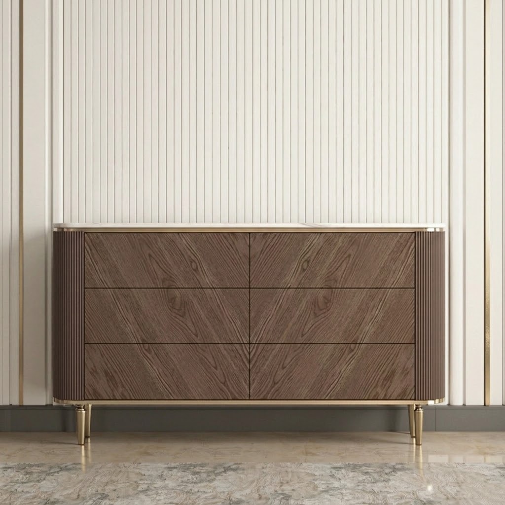 Wavy Marble & Wood Sideboard