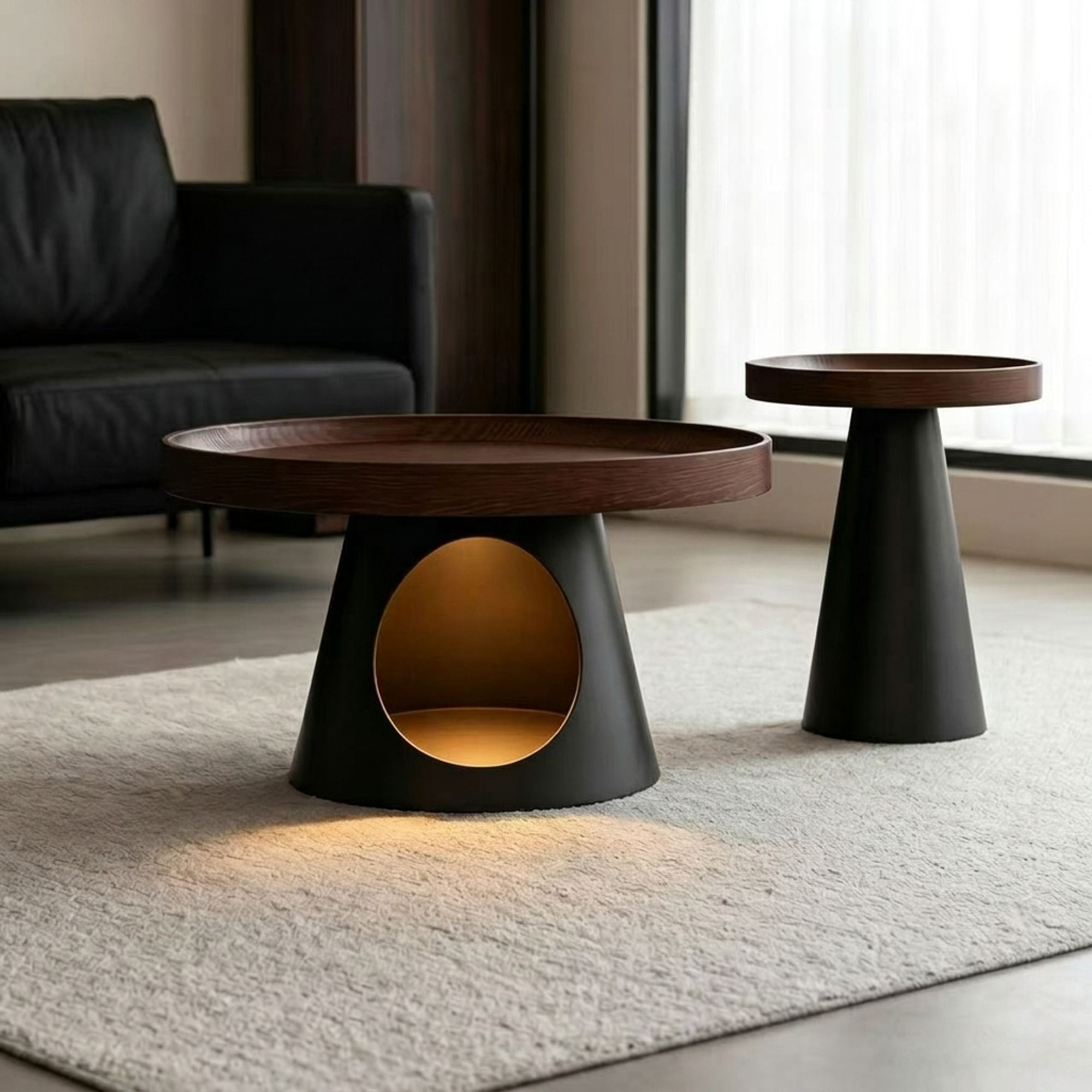 Round Coffee Table with Cat Den
