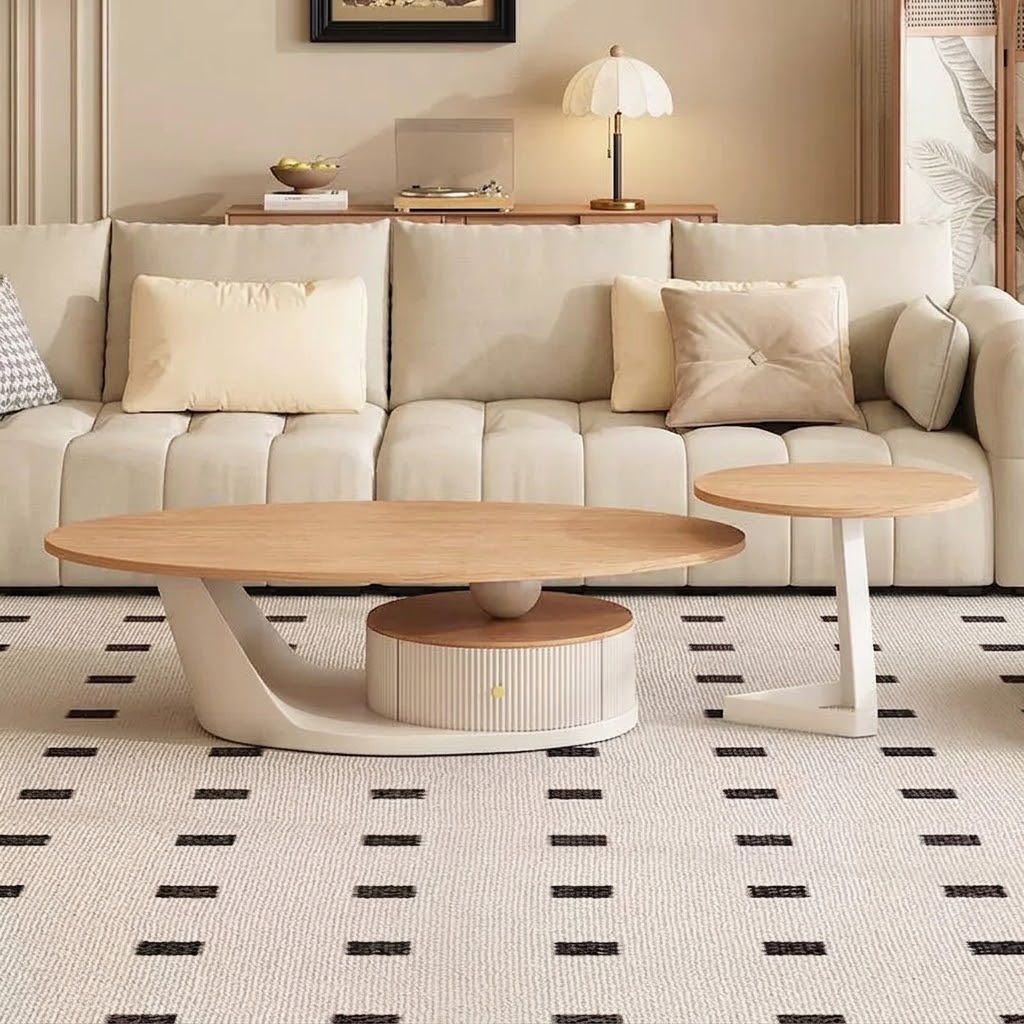 Natural Wood Oval Coffee Table