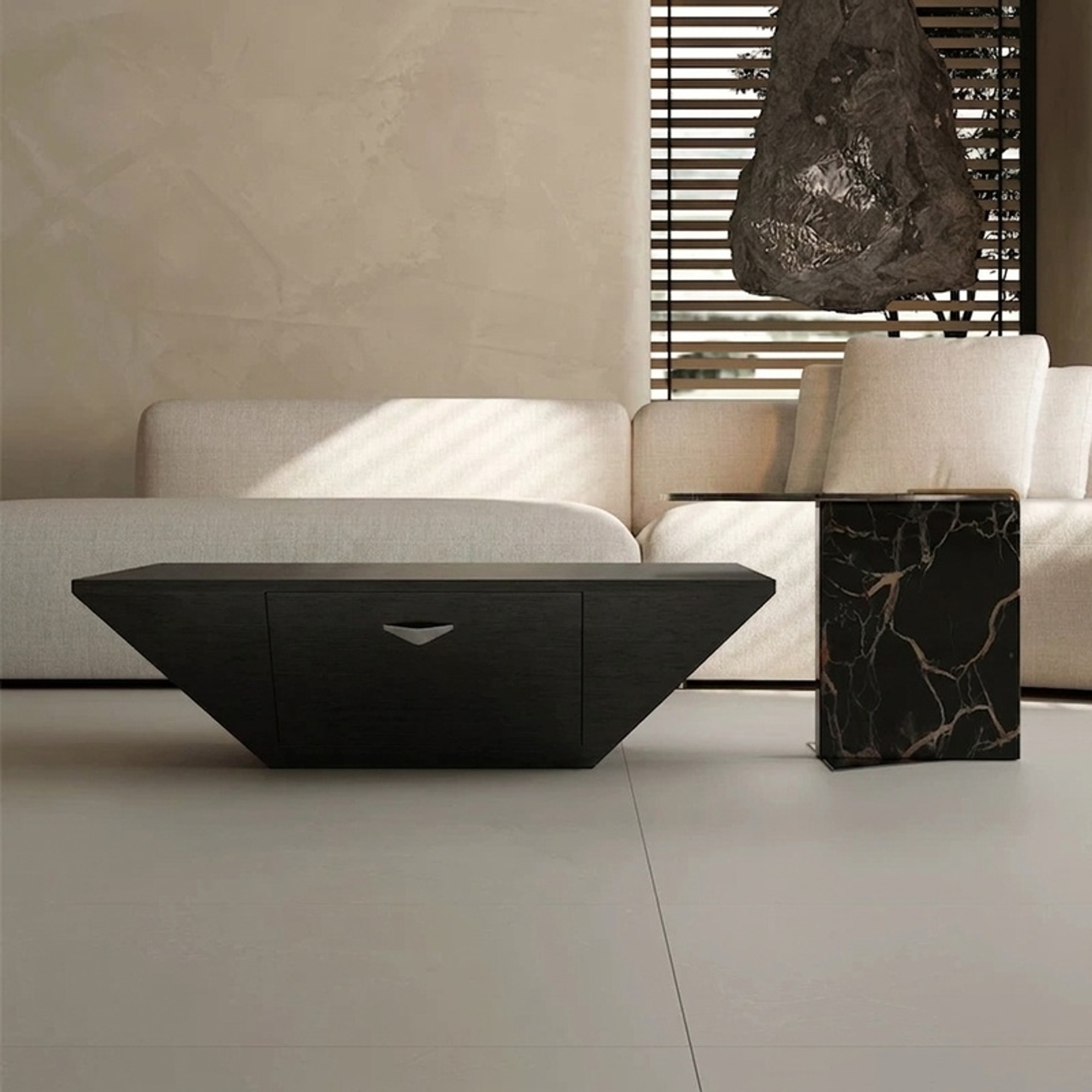 Geometric Smoked Wood Coffee Table