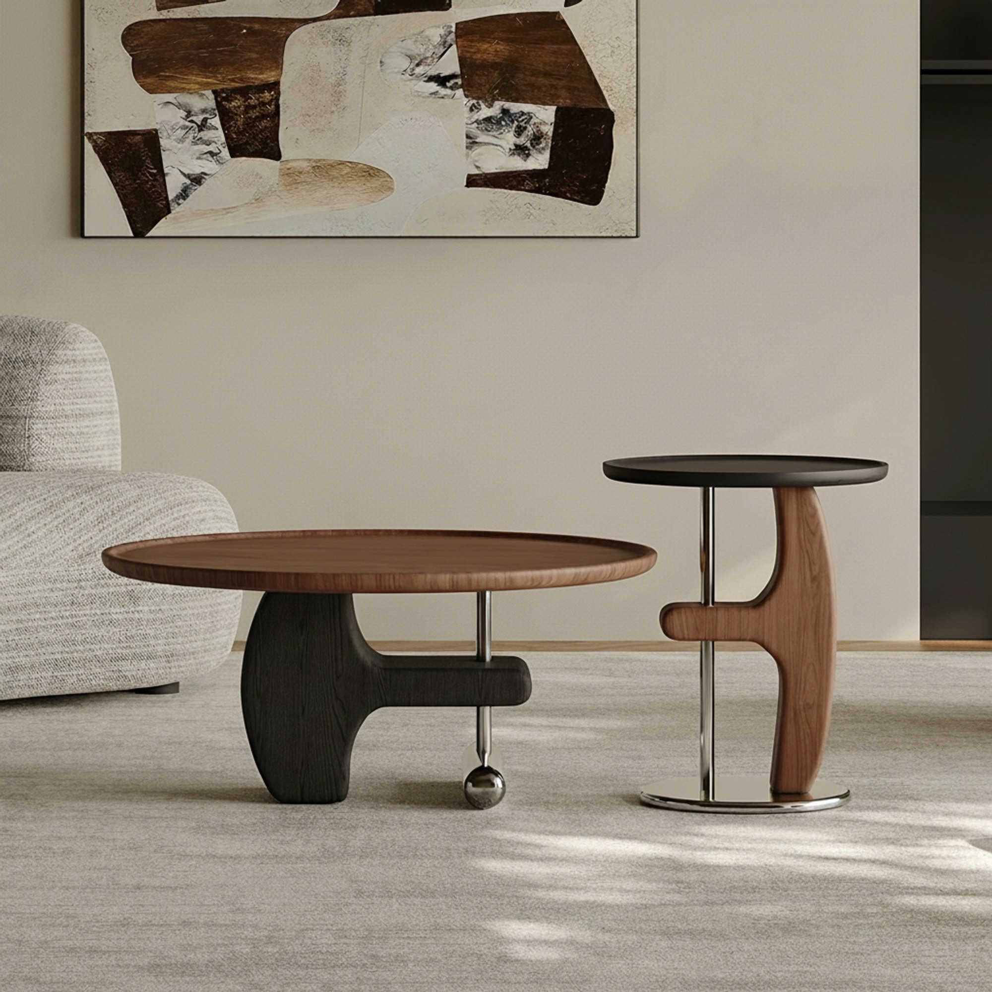 Walnut Crescent Coffee Table Set