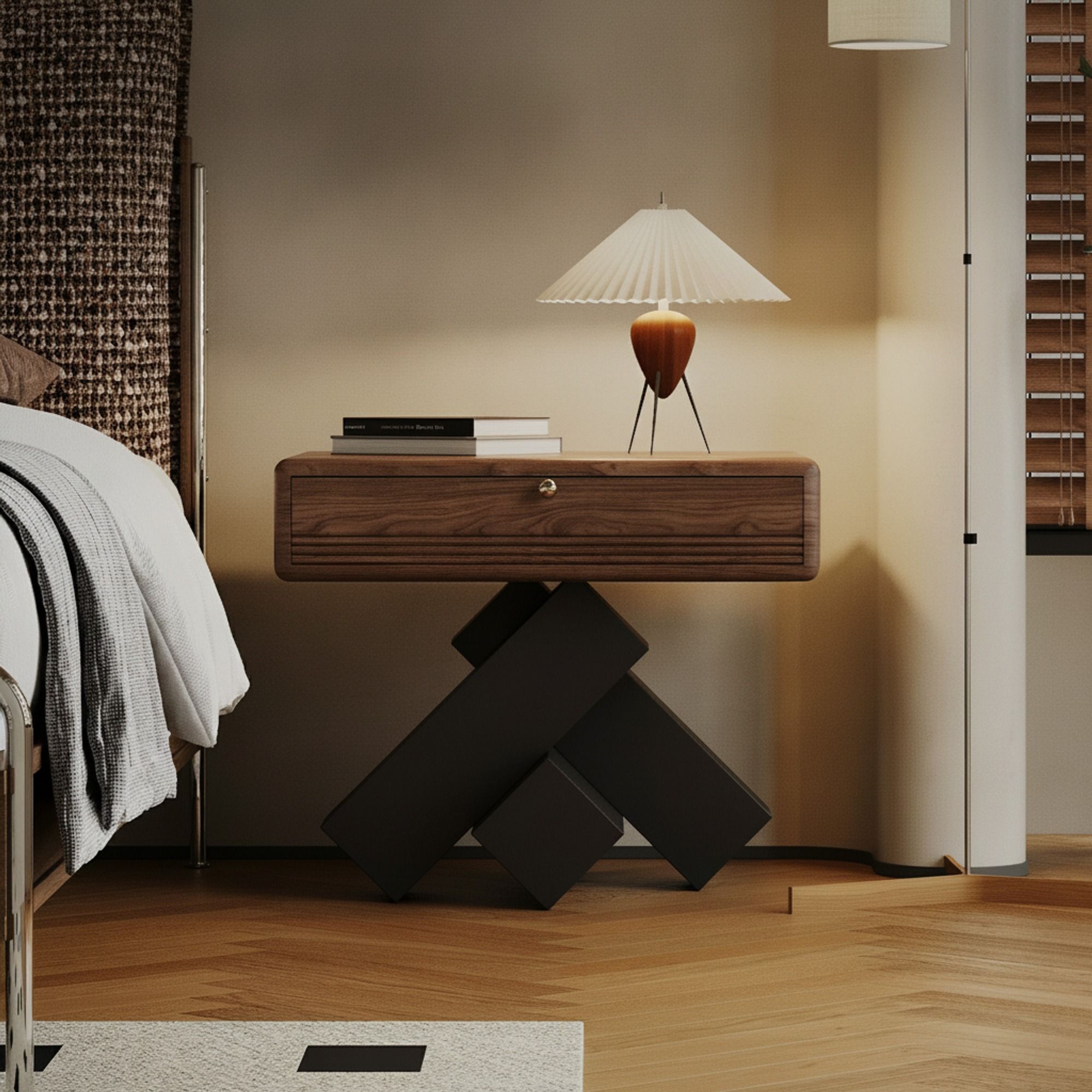 Vintage Geometric Wood Nightstand