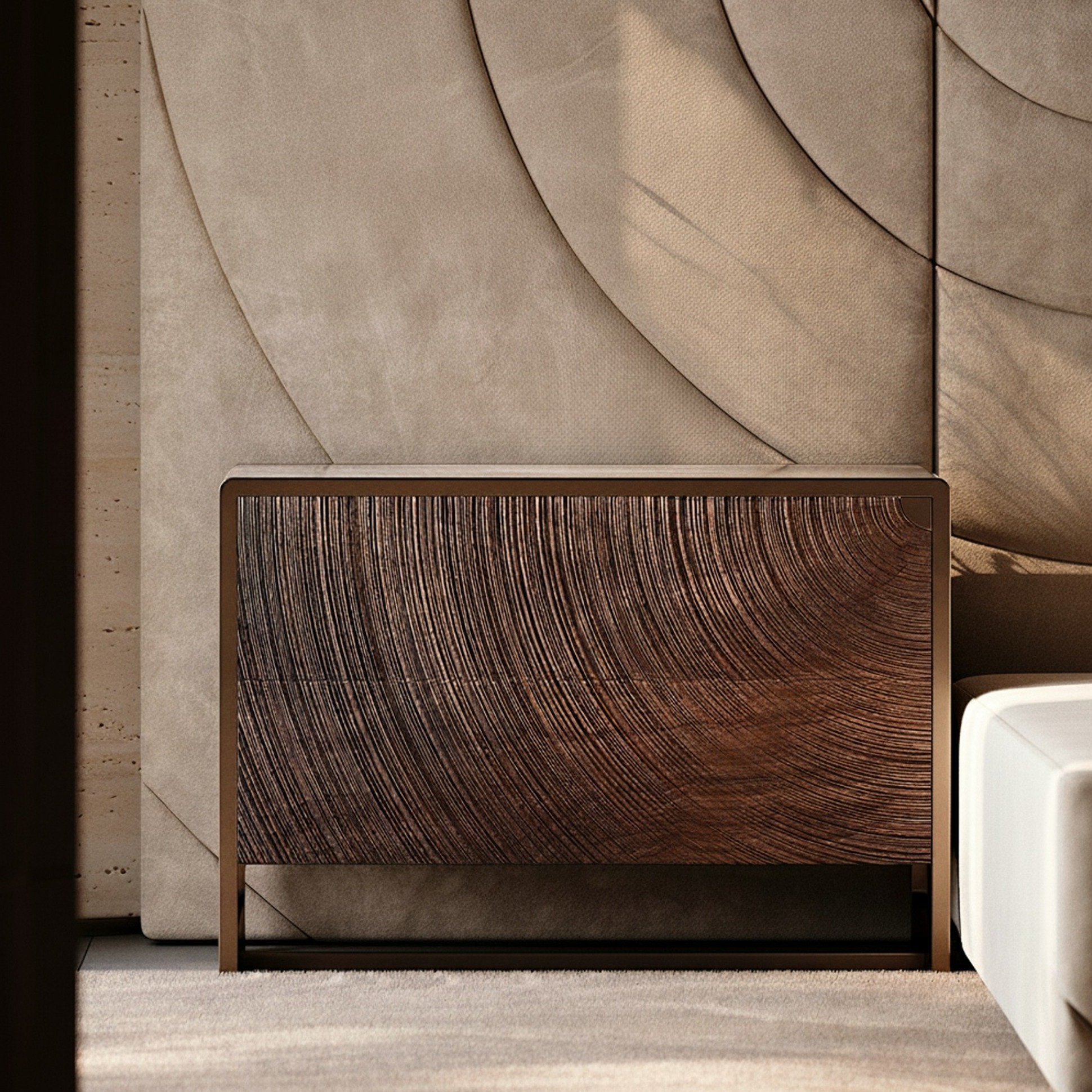 Carved Wood & Marble Nightstand