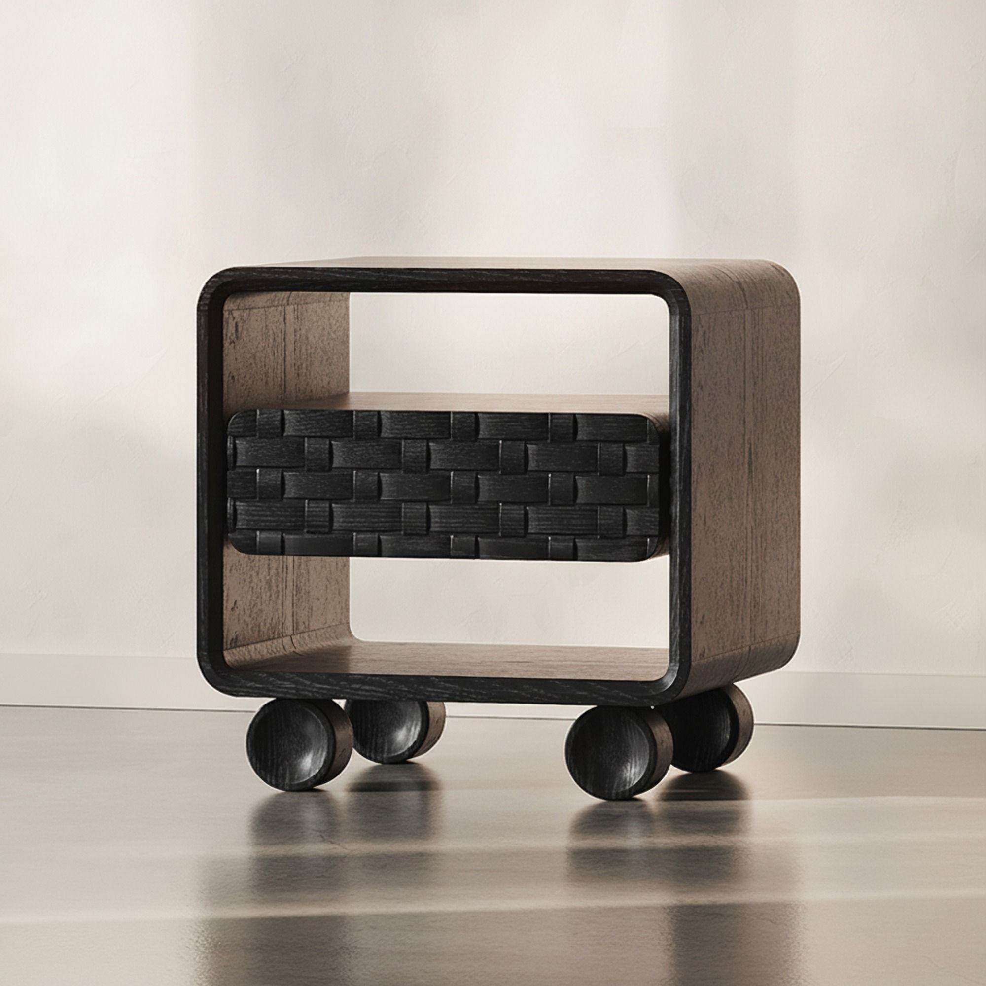 Black Retro Woven Nightstand