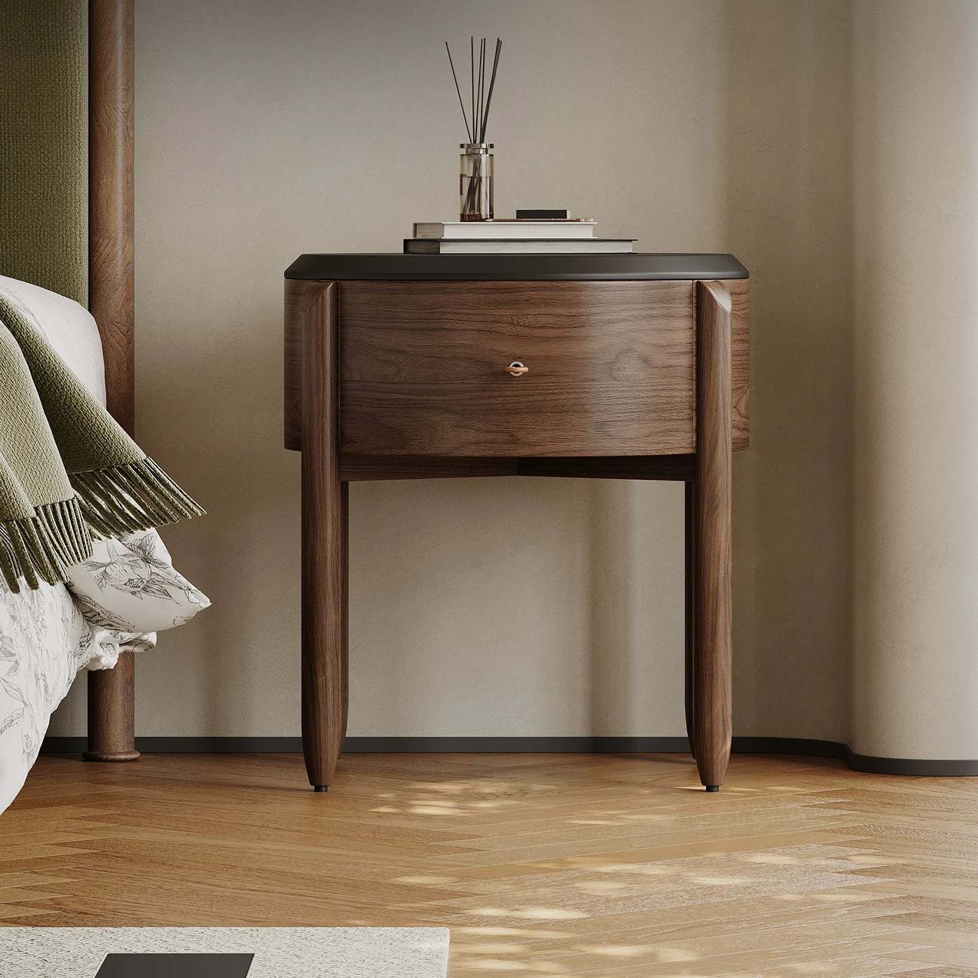 Round Wood Veneer Nightstand
