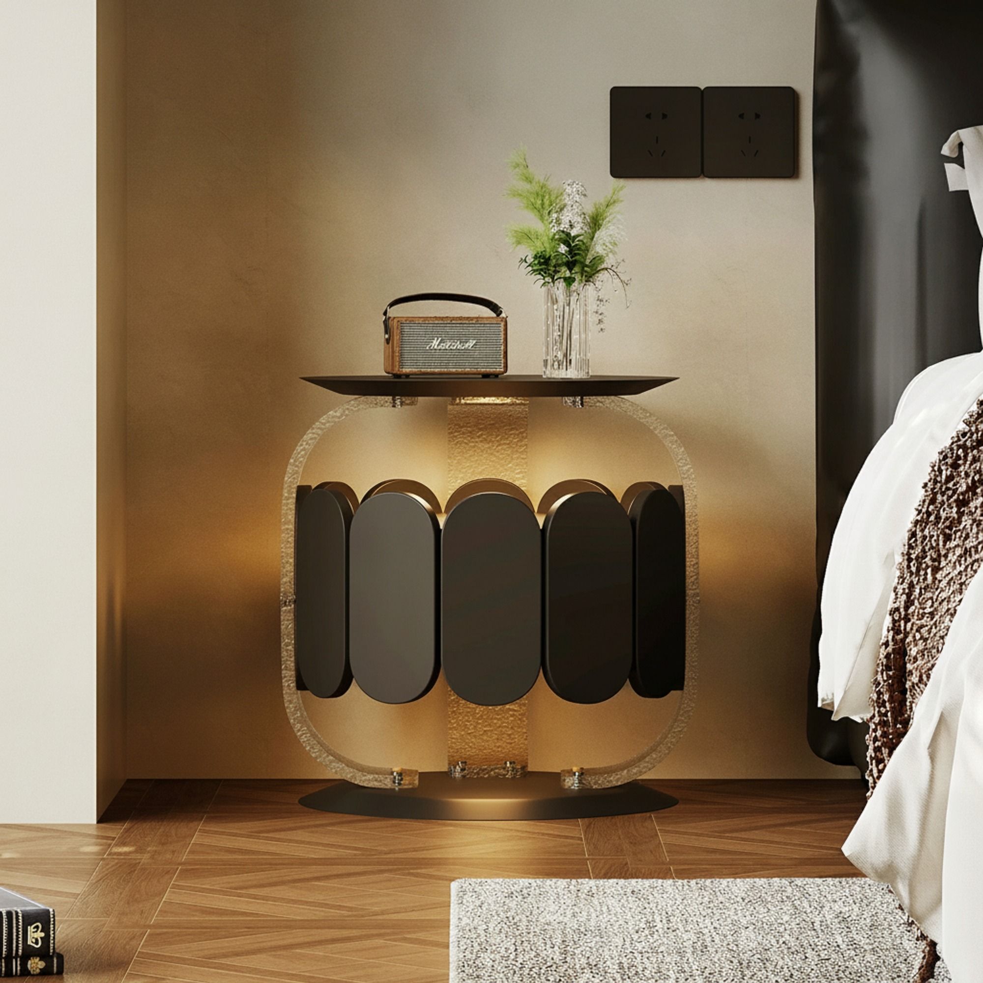 Floating Nightstand with Stone-Painted Top