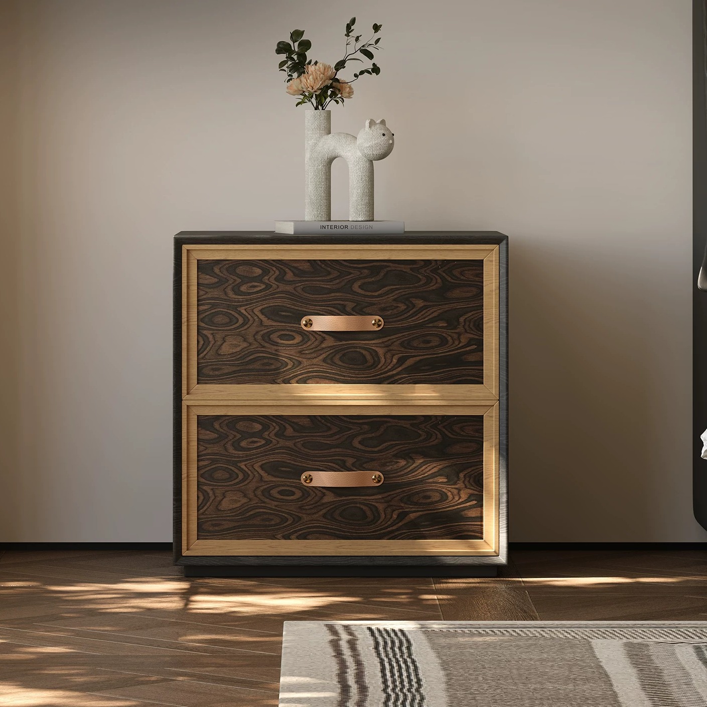 Black & Natural Wood Nightstand