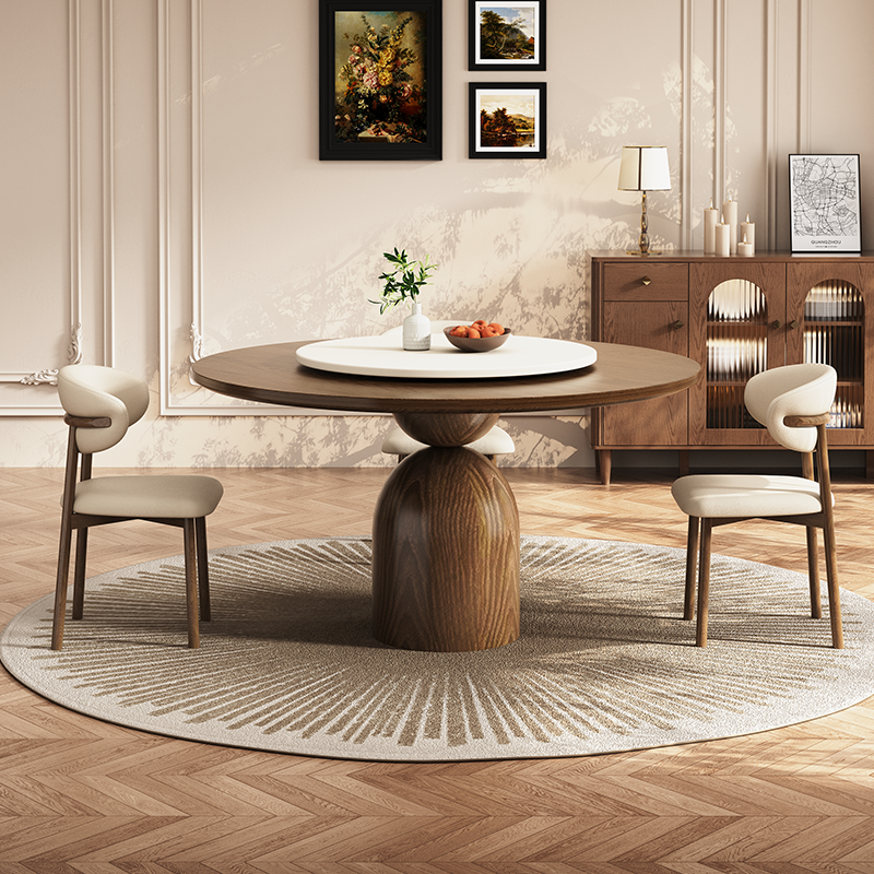 Ash Wood Round Dining Table w/ Turntable