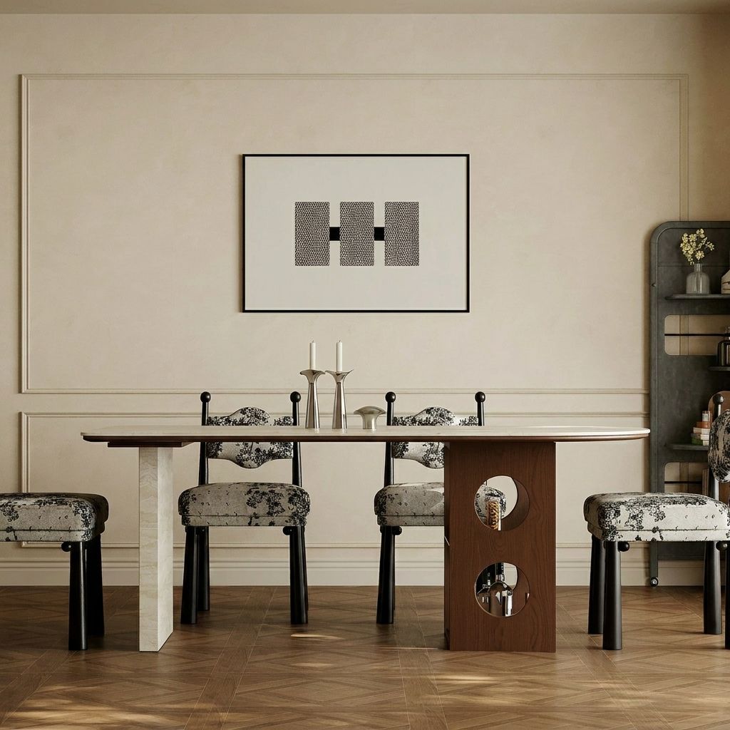 Travertine Dining Table with Pedestal Base