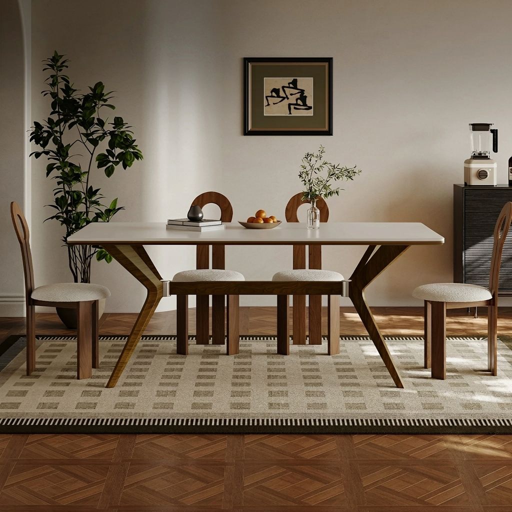 Mid-Century Ash Wood & Slate Dining Table
