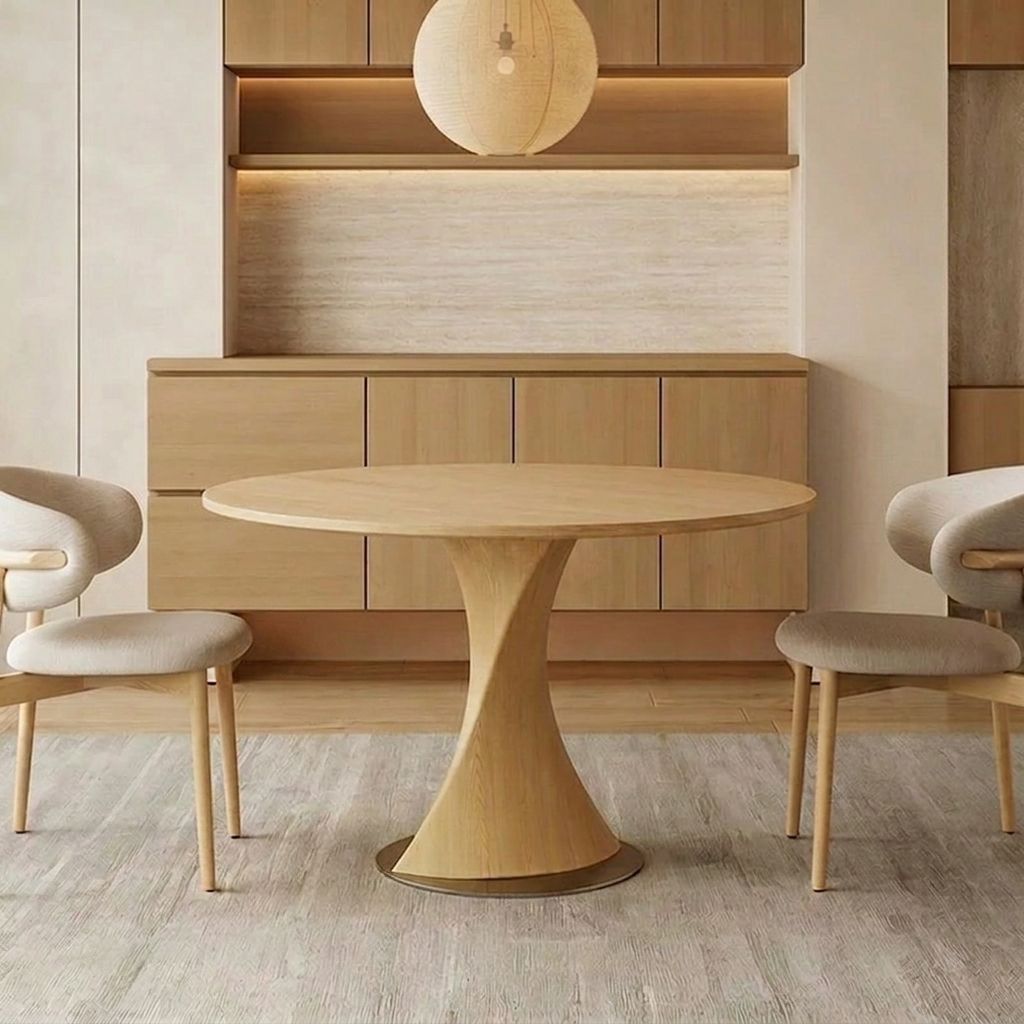 Round Dining Table with Travertine Top